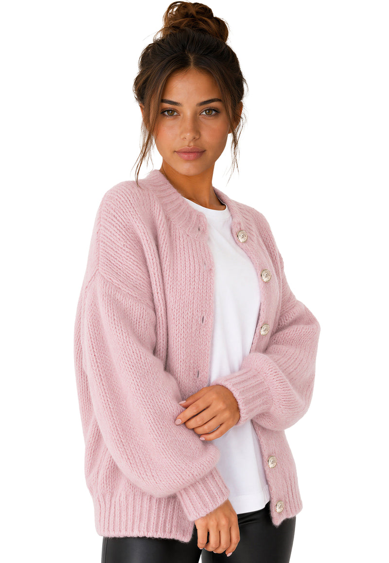 Damen Relaxed Fit Strickjacke 25RSW094 - Rosa