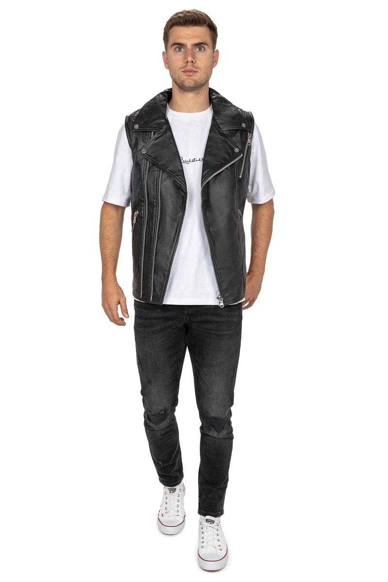 Herren Regular Fit Kunstlederweste RS006W PU - Black