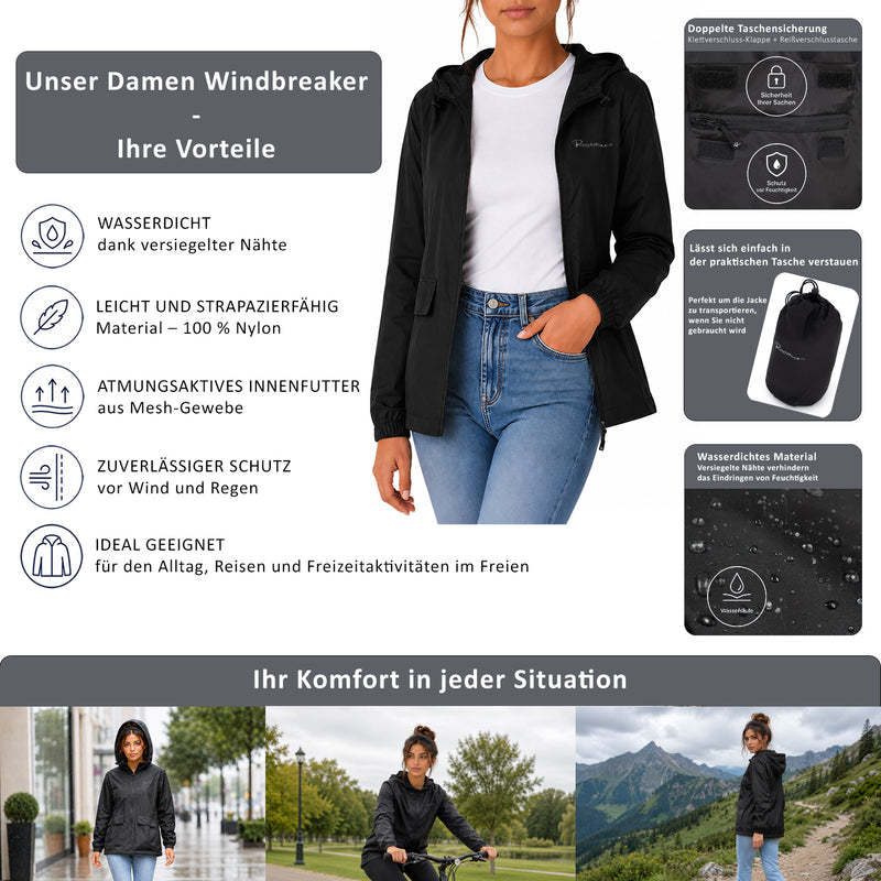 Damen Relaxed Fit Allwetter Windbreaker 24RSW054 - Black