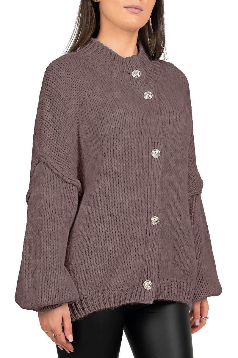 Damen Relaxed Fit Strickjacke Oversized-Look 25RSW068 - Taupe