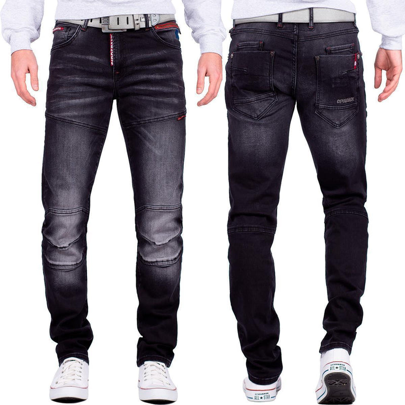 Herren Straight Fit Jeans Stonewashed CD699 - Black