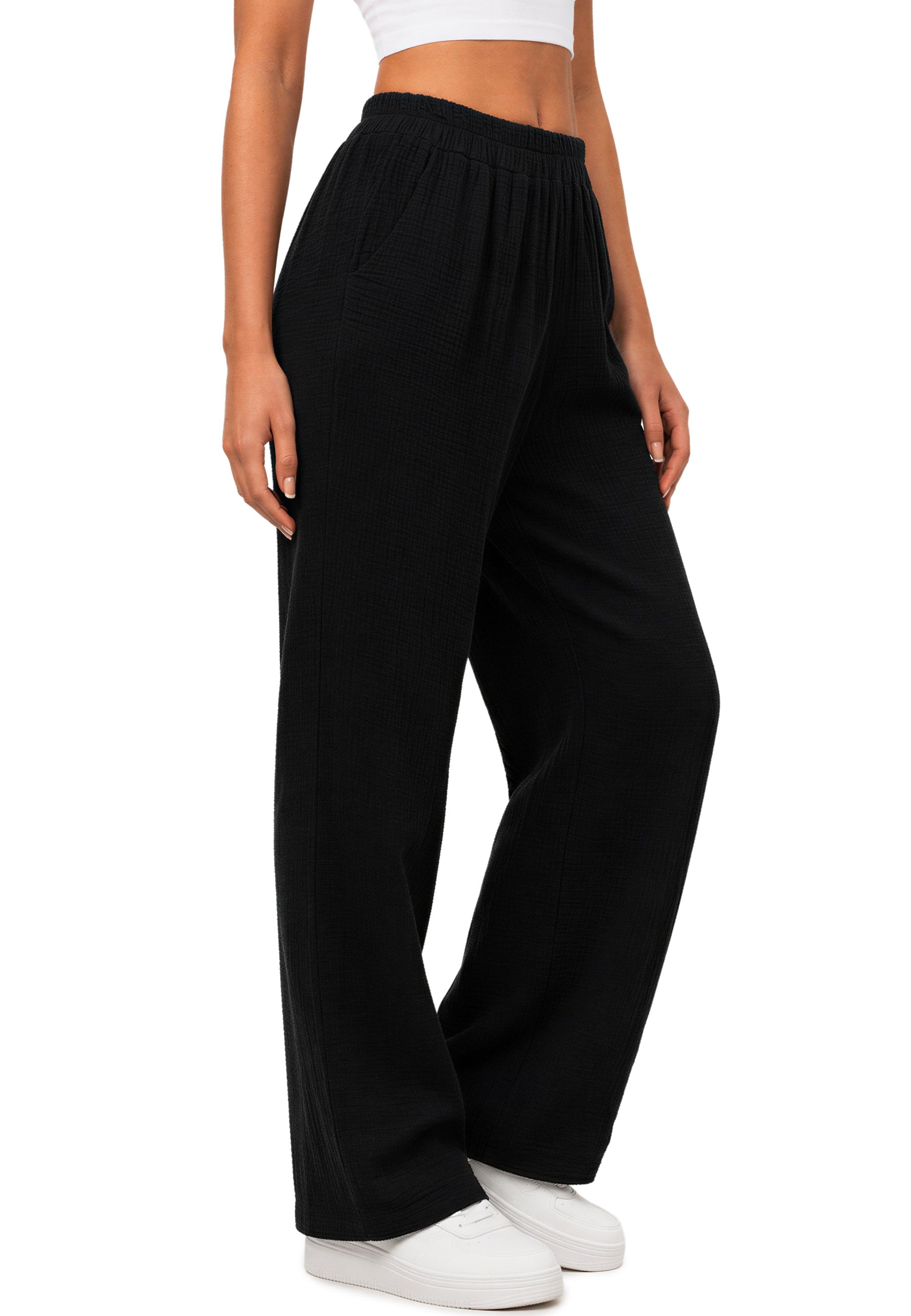 Damen Oversized Hose Musselin 25RSW082 - Black