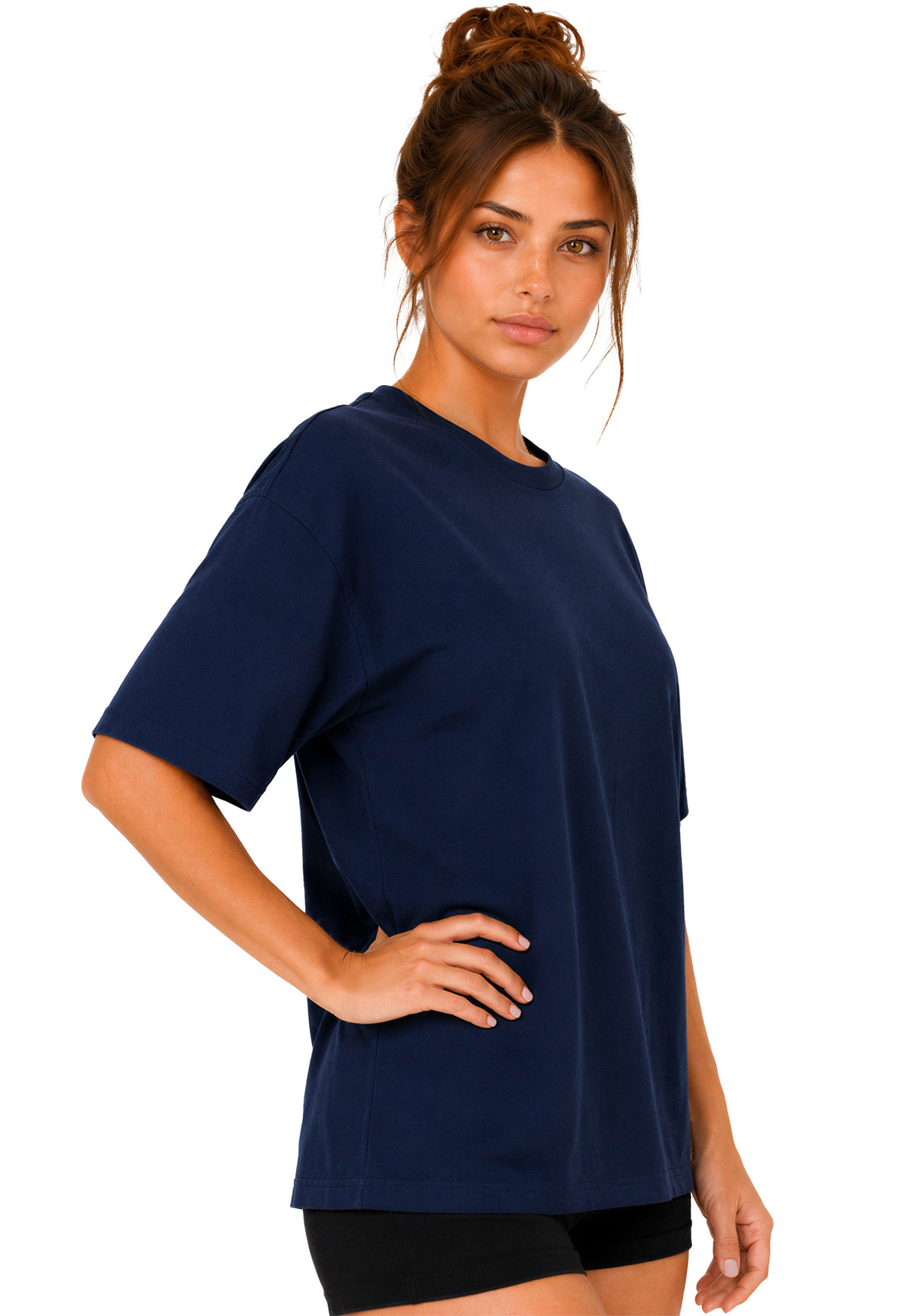 Damen Regular Fit T-Shirt Shoulder Drop in Dark Blue – Reichstadt – Ansicht 6