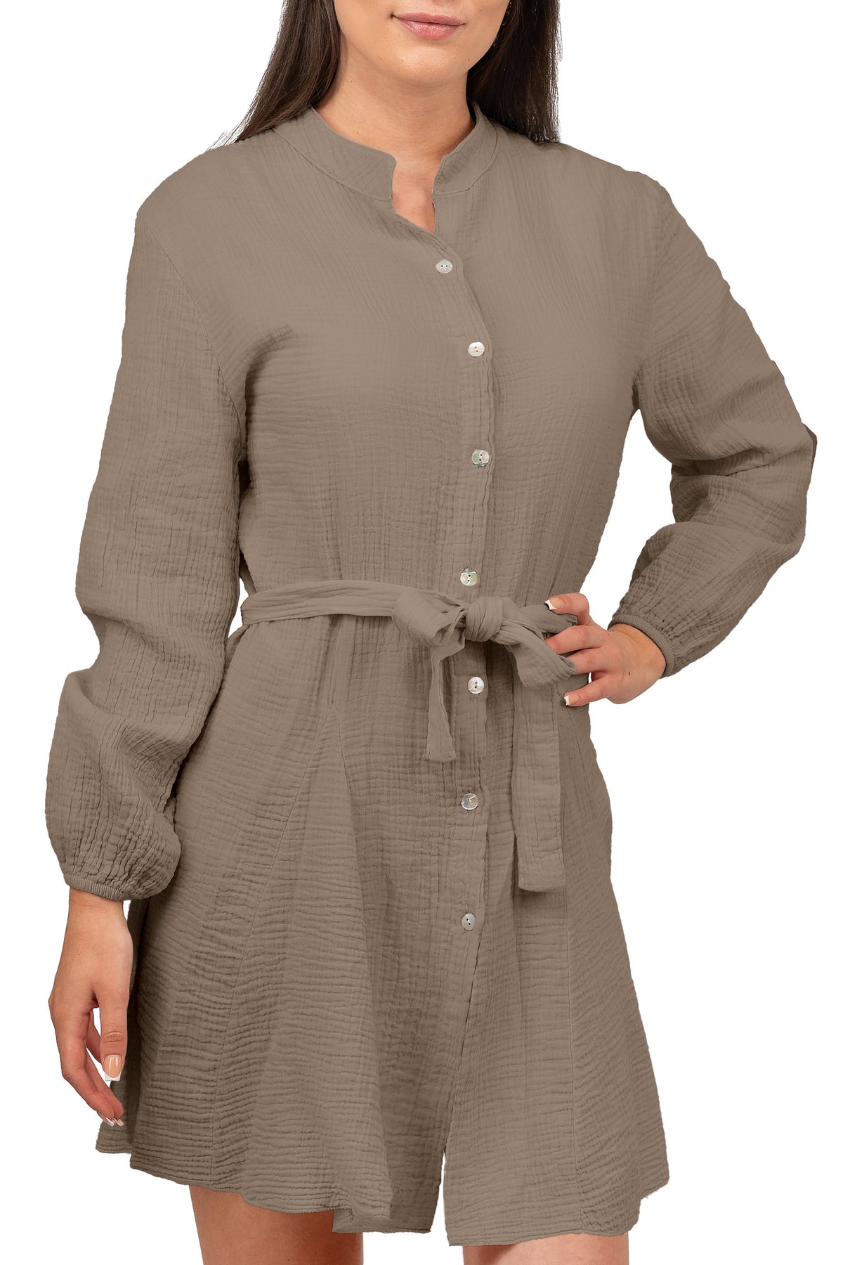 Damen Oversized Sommerkleid Musselin in Taupe – Reichstadt – Ansicht 6