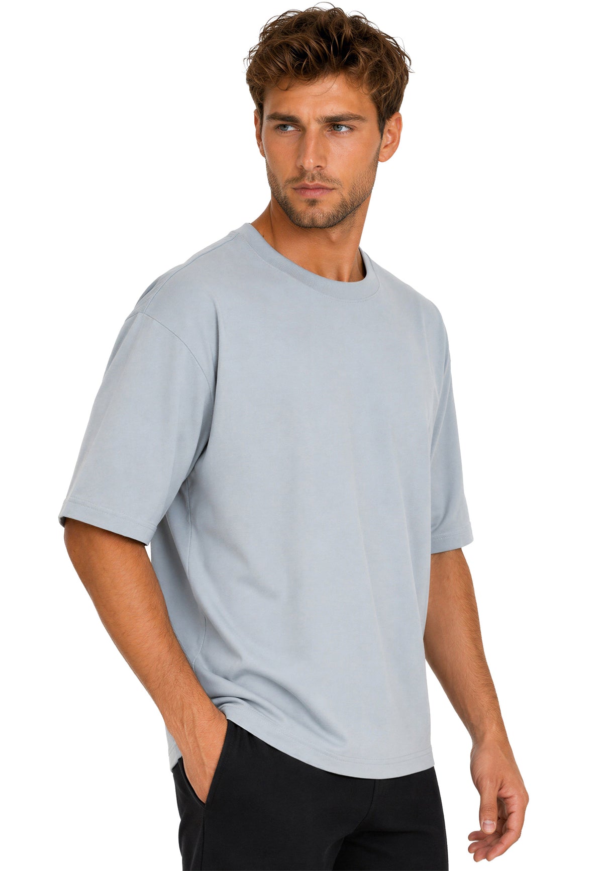 Herren Regular Fit T-Shirt Shoulder Drop in Light Blue – Reichstadt – Ansicht 6