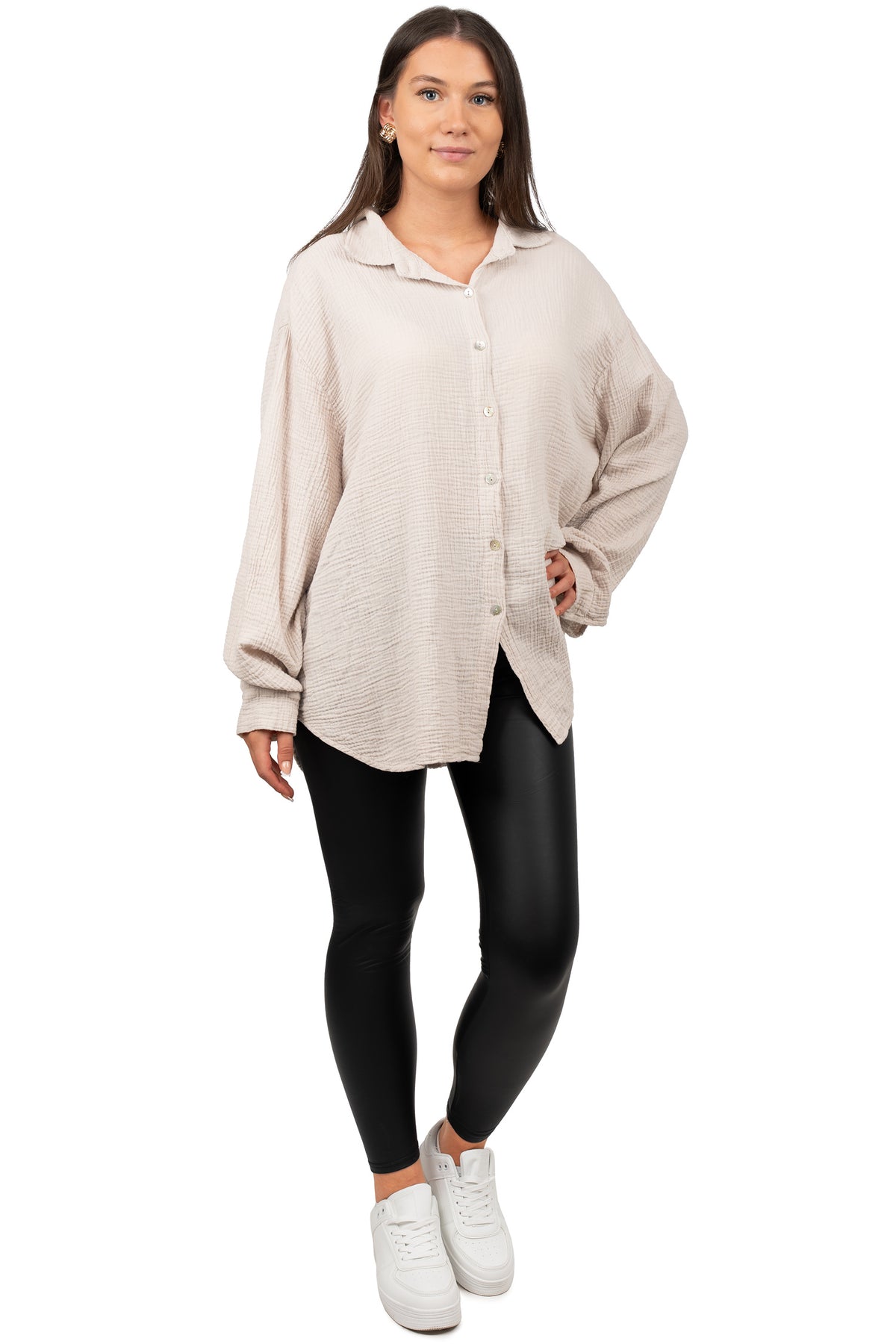 Damen Relaxed Fit Bluse Musselin 25RSW080 - Beige