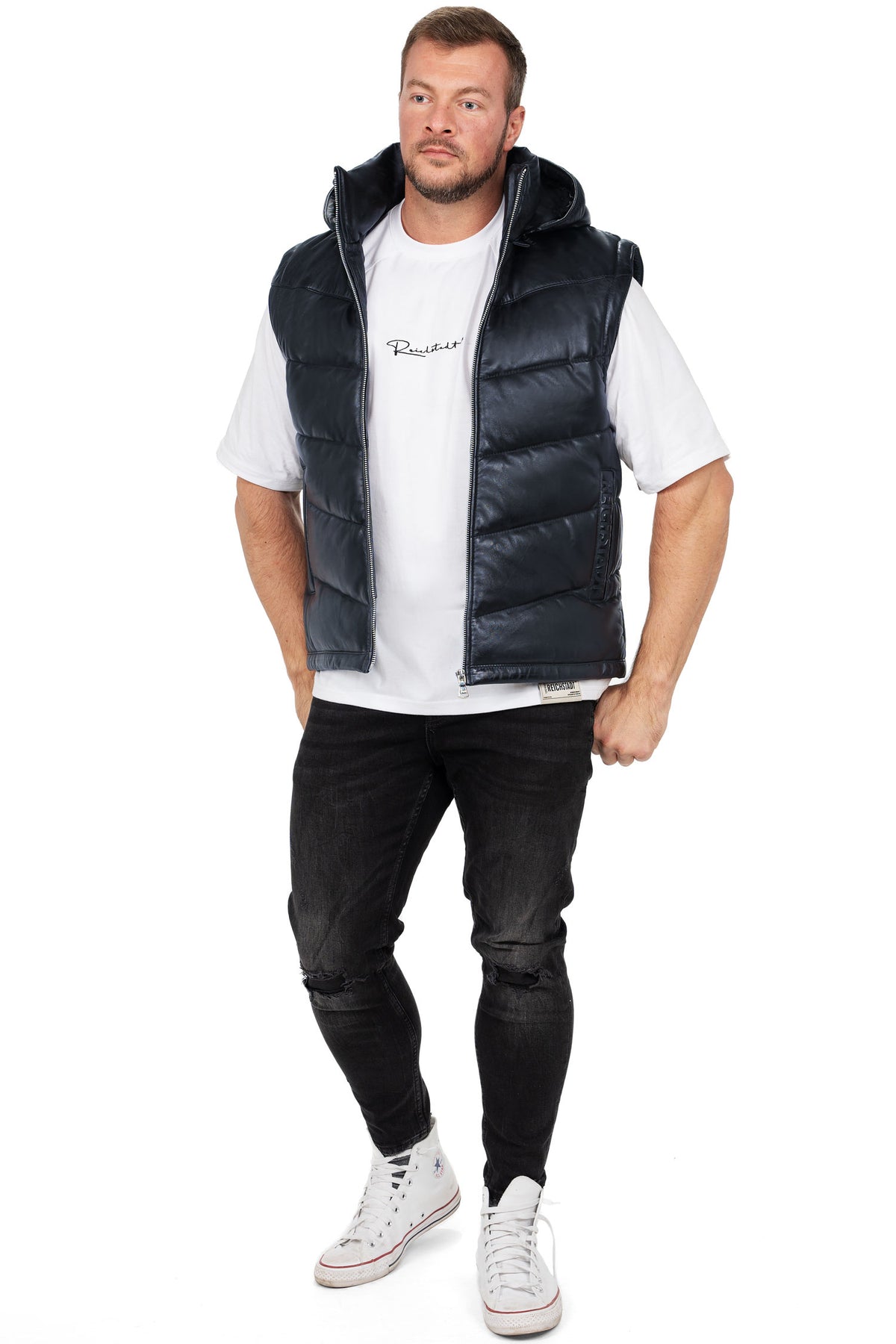 Herren Regular Fit Jacke Echtleder in Navy – Reichstadt – Ansicht 6