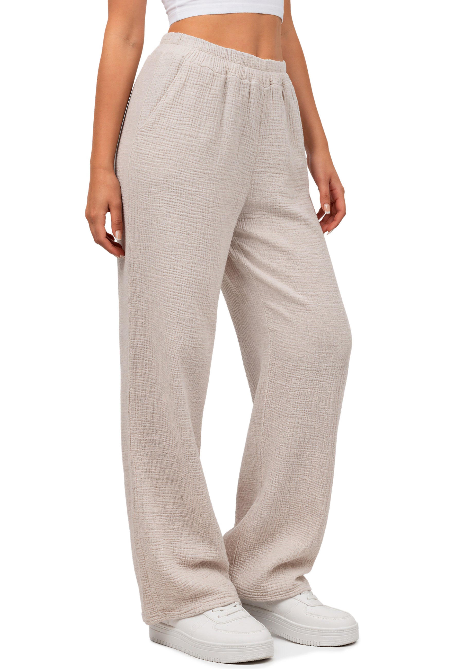 Damen Oversized Hose Musselin 25RSW082 - Beige