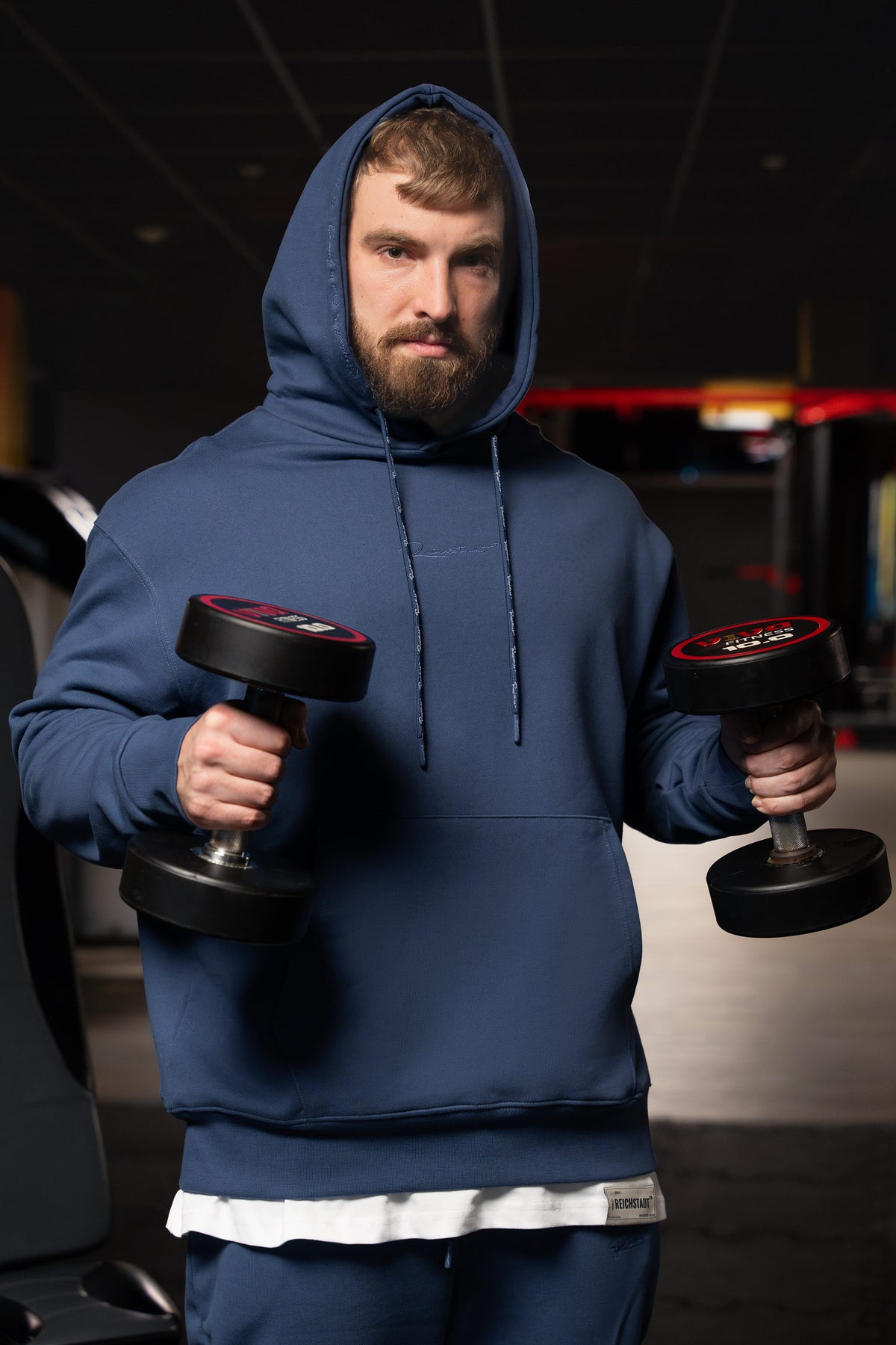 Herren Regular Fit Sport Hoodie Marken-Stick in Dark Blue – Reichstadt – Ansicht 6