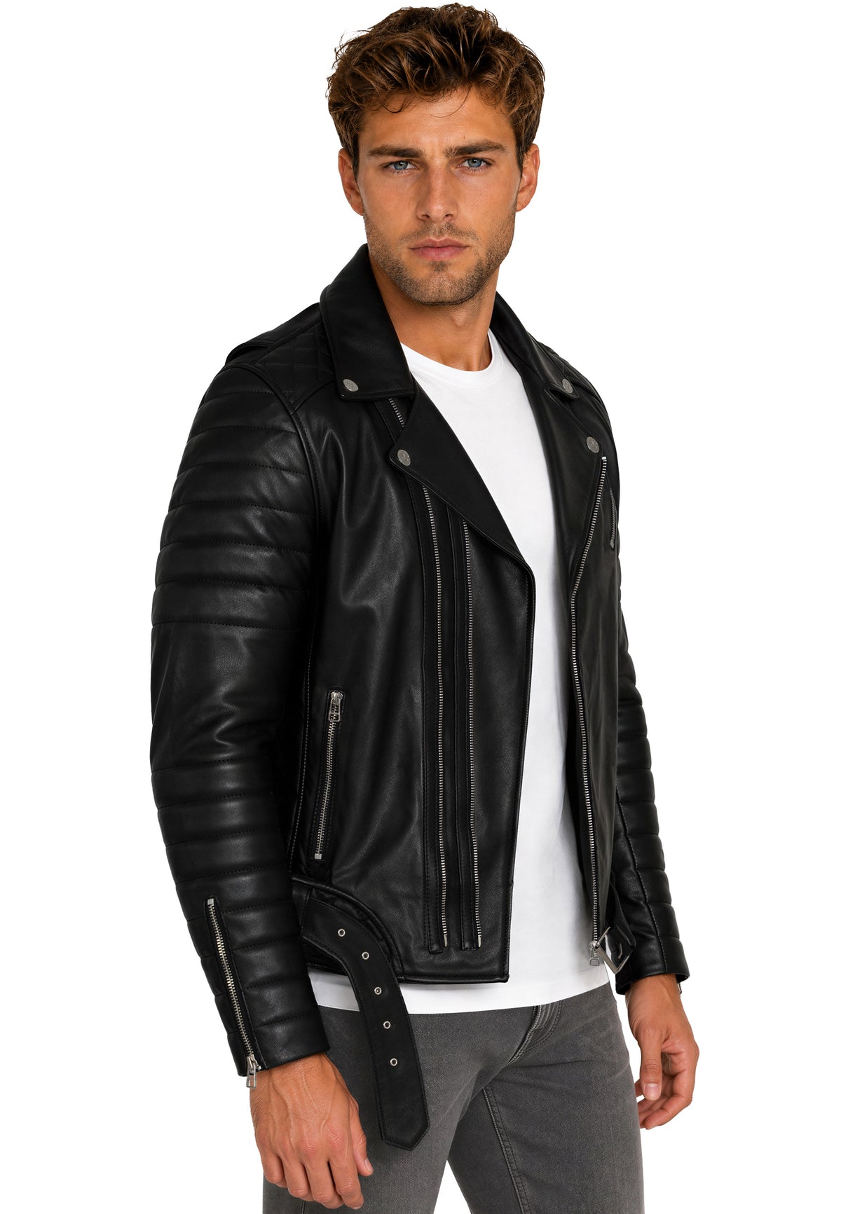 Herren Slim Fit Echtleder Jacke RS001LUX - Black