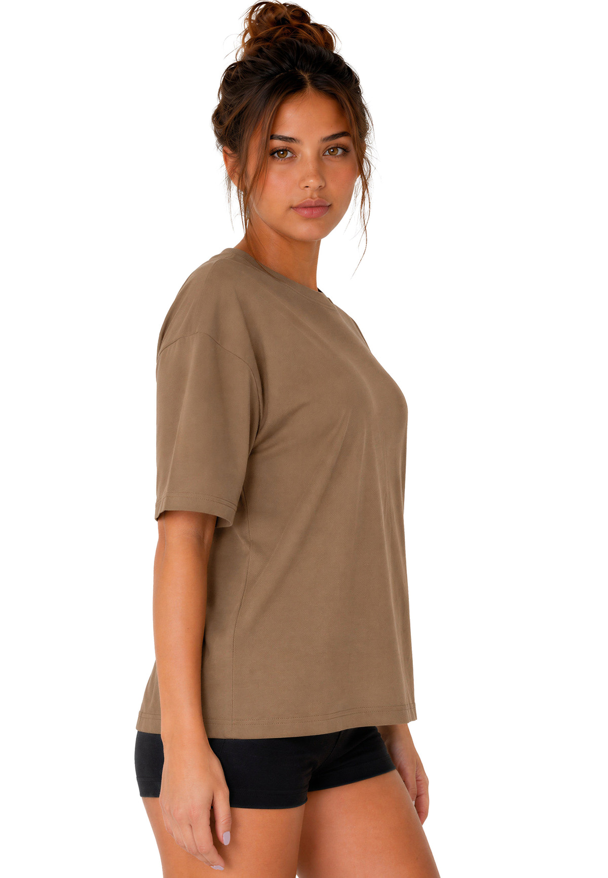 Damen Regular Fit T-Shirt Shoulder Drop in Khaki – Reichstadt – Ansicht 6