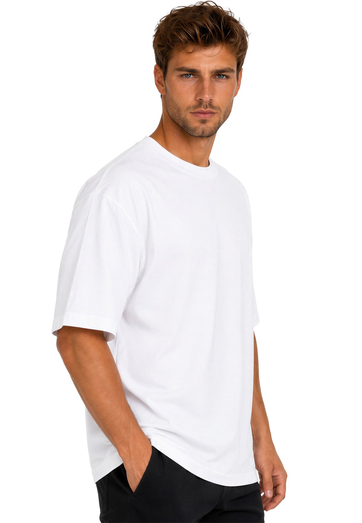 Herren Regular Fit T-Shirt Shoulder Drop in White – Reichstadt – Ansicht 6