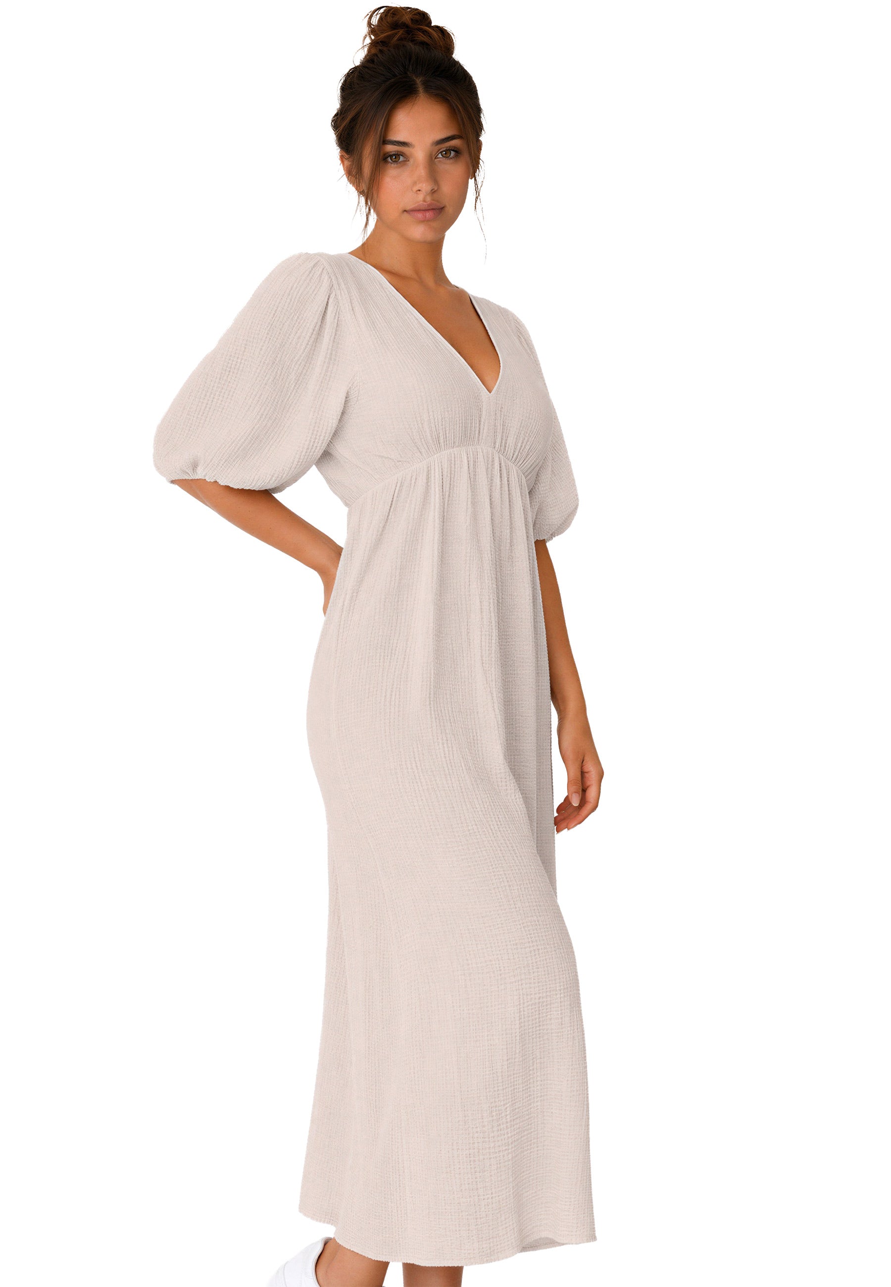 Damen Relaxed Fit Sommerkleid Musselin 25RSW077 - Beige
