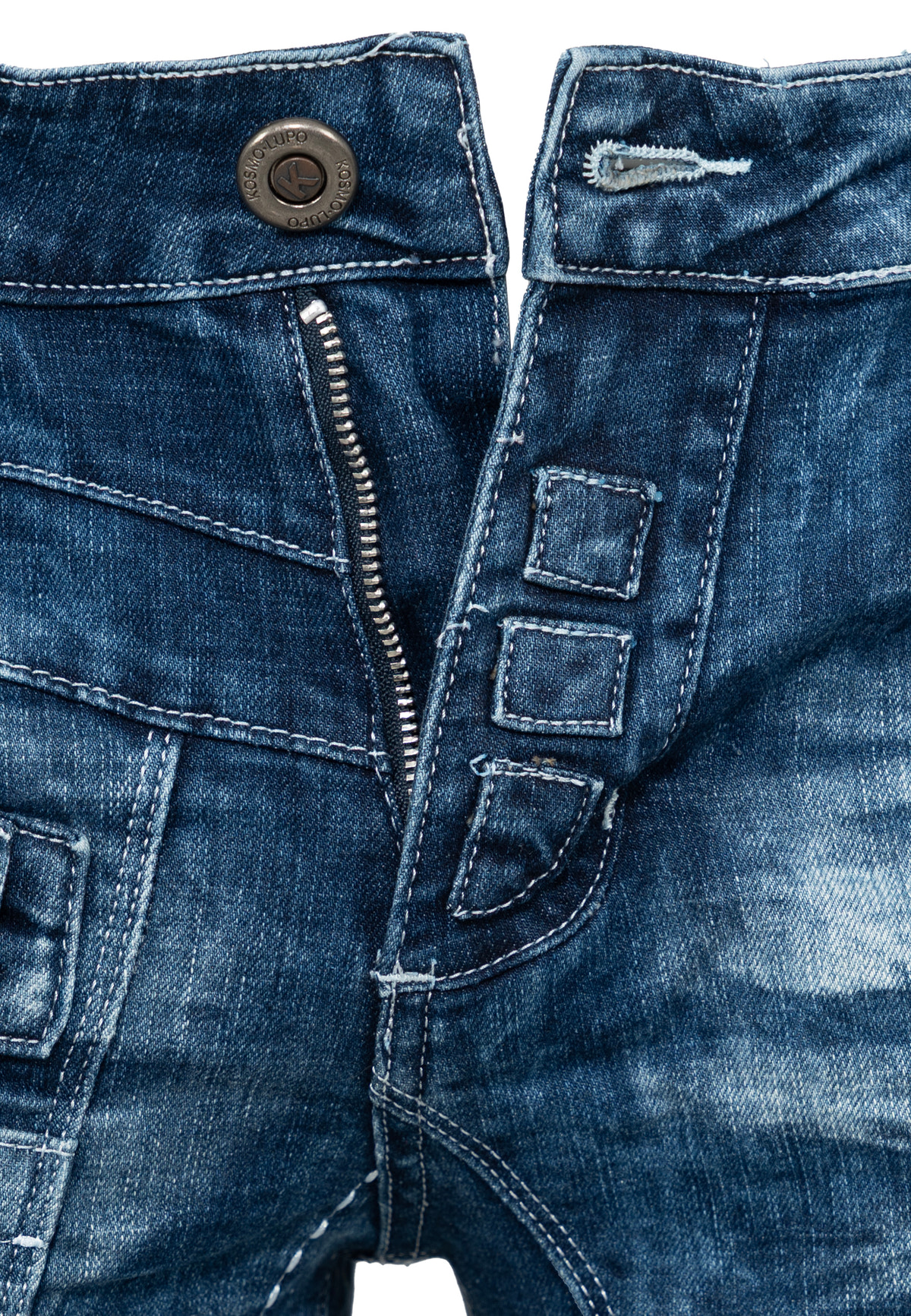Herren Regular Fit Jeans Stonewashed in Blue – Kosmo Lupo – Ansicht 6