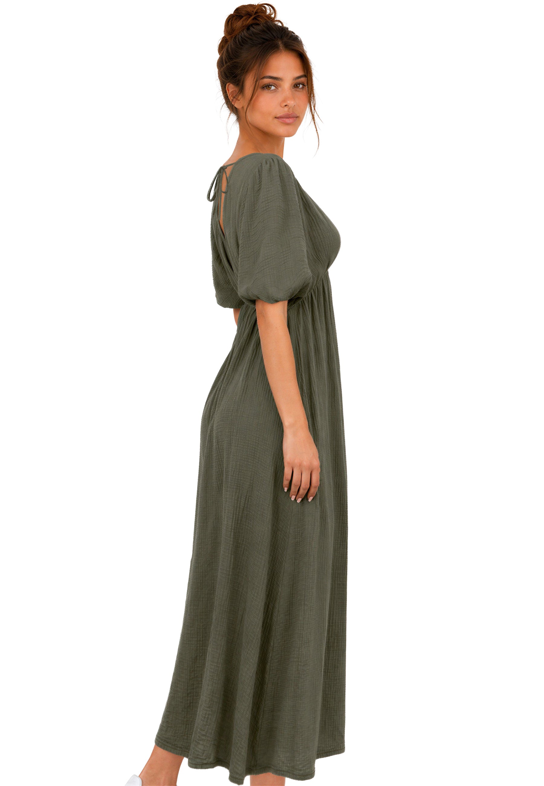 Damen Relaxed Fit Sommerkleid Musselin 25RSW077 - Khaki