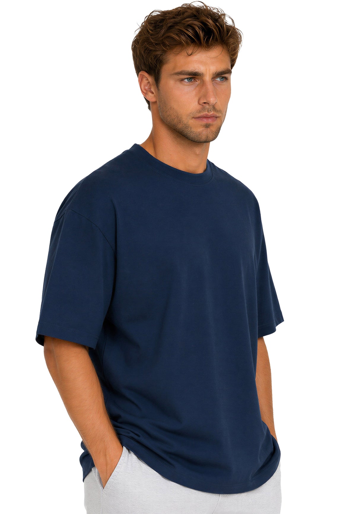Herren Regular Fit T-Shirt Shoulder Drop in Dark Blue – Reichstadt – Ansicht 6
