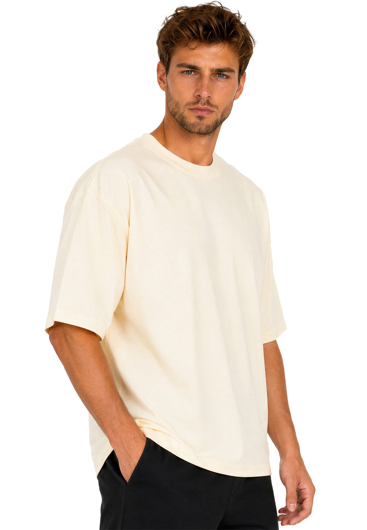 Herren Regular Fit T-Shirt Shoulder Drop in Beige – Reichstadt – Ansicht 6