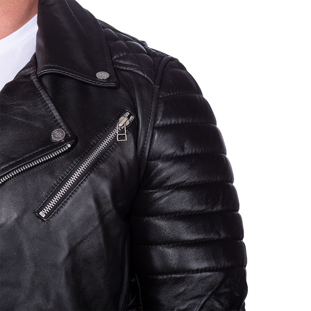 Herren Slim Fit Kunstleder Jacke Silver Zipper PU in Black – Reichstadt – Ansicht 6