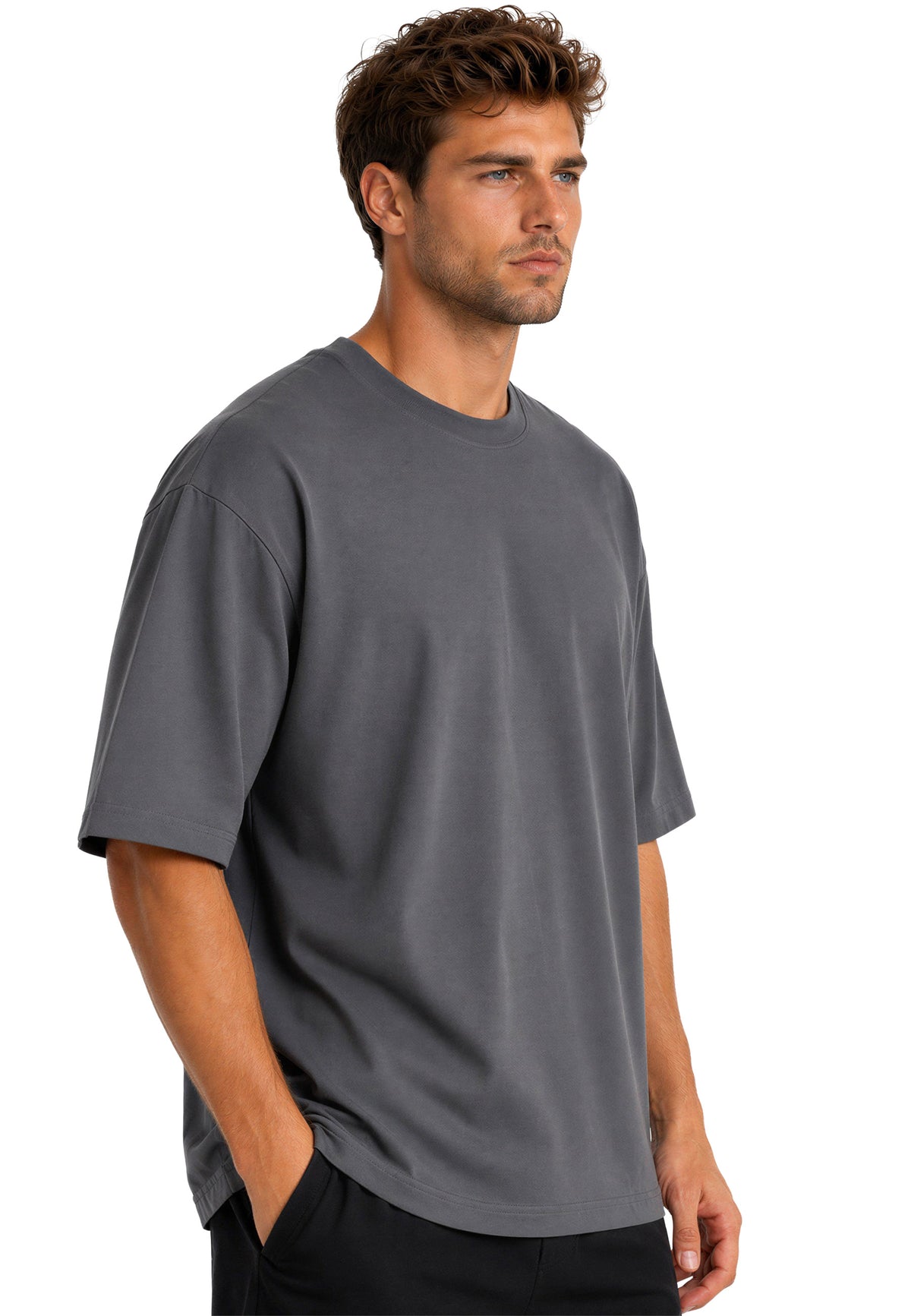 Herren Regular Fit T-Shirt Shoulder Drop in Dark Grey – Reichstadt – Ansicht 6