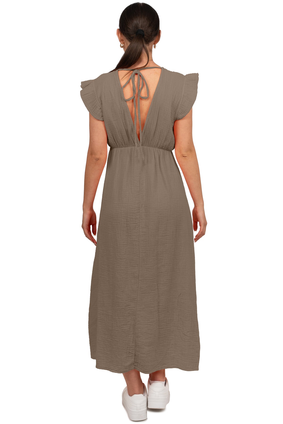 Damen Relaxed Fit Sommerkleid Musselin in Taupe – Reichstadt – Ansicht 6