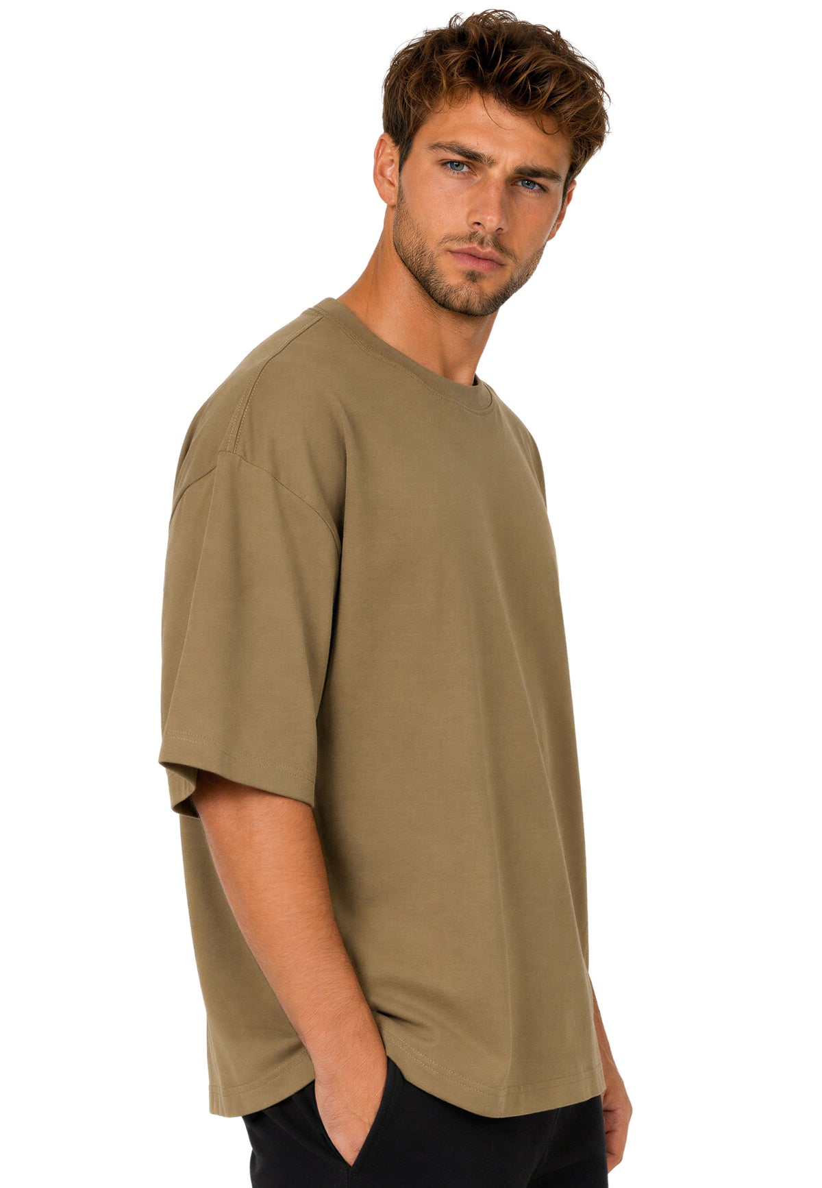 Herren Oversized T-Shirt in Khaki – Reichstadt – Ansicht 6