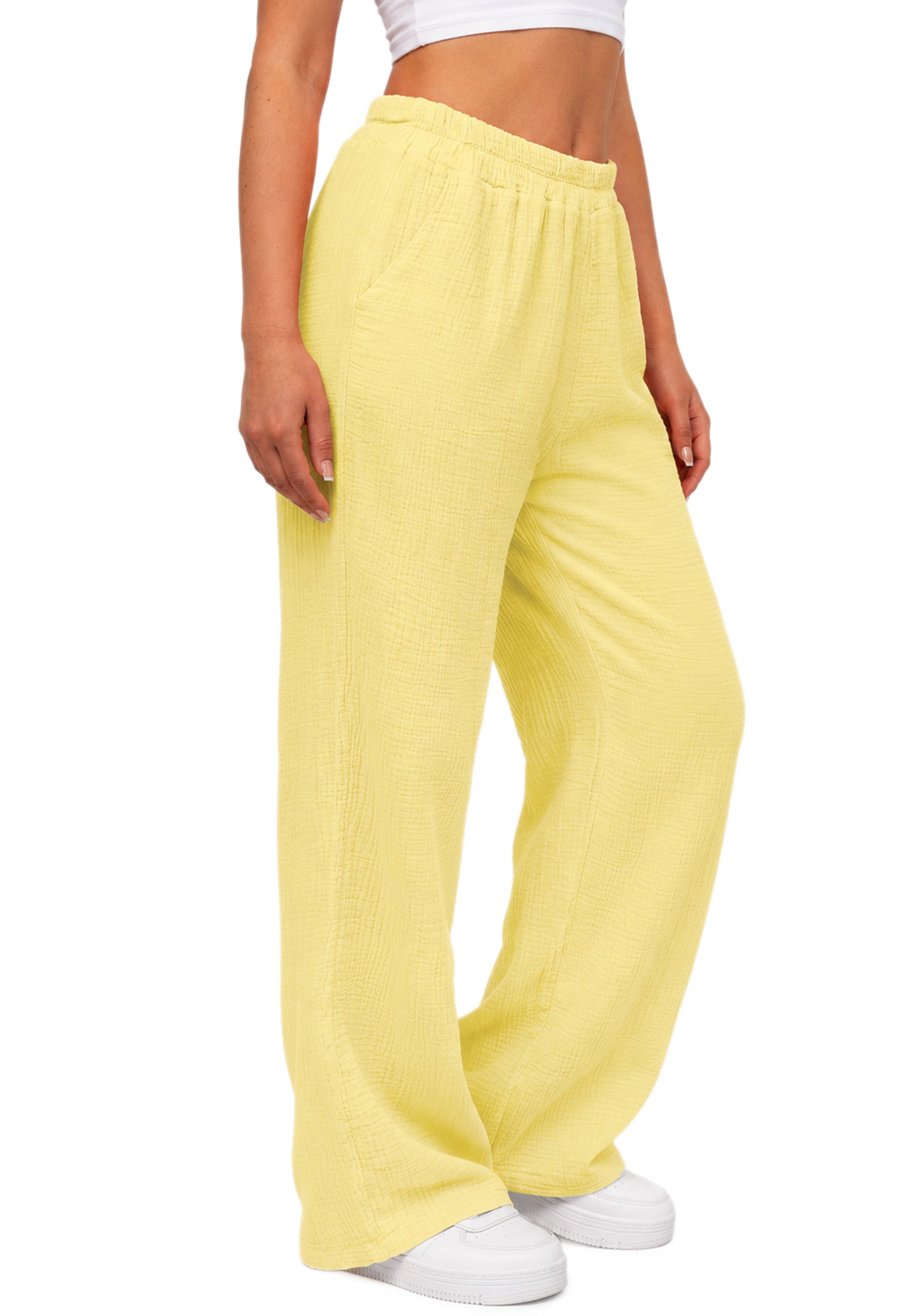 Damen Oversized Hose Musselin 25RSW082 - Yellow