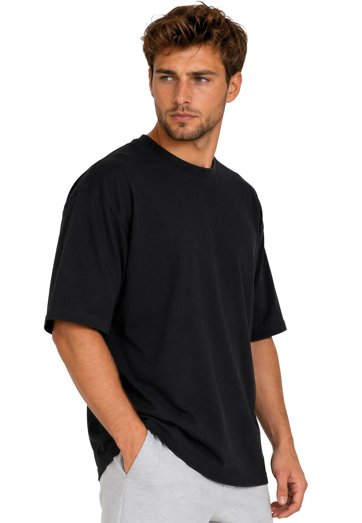 Herren Regular Fit T-Shirt Shoulder Drop in Black – Reichstadt – Ansicht 6