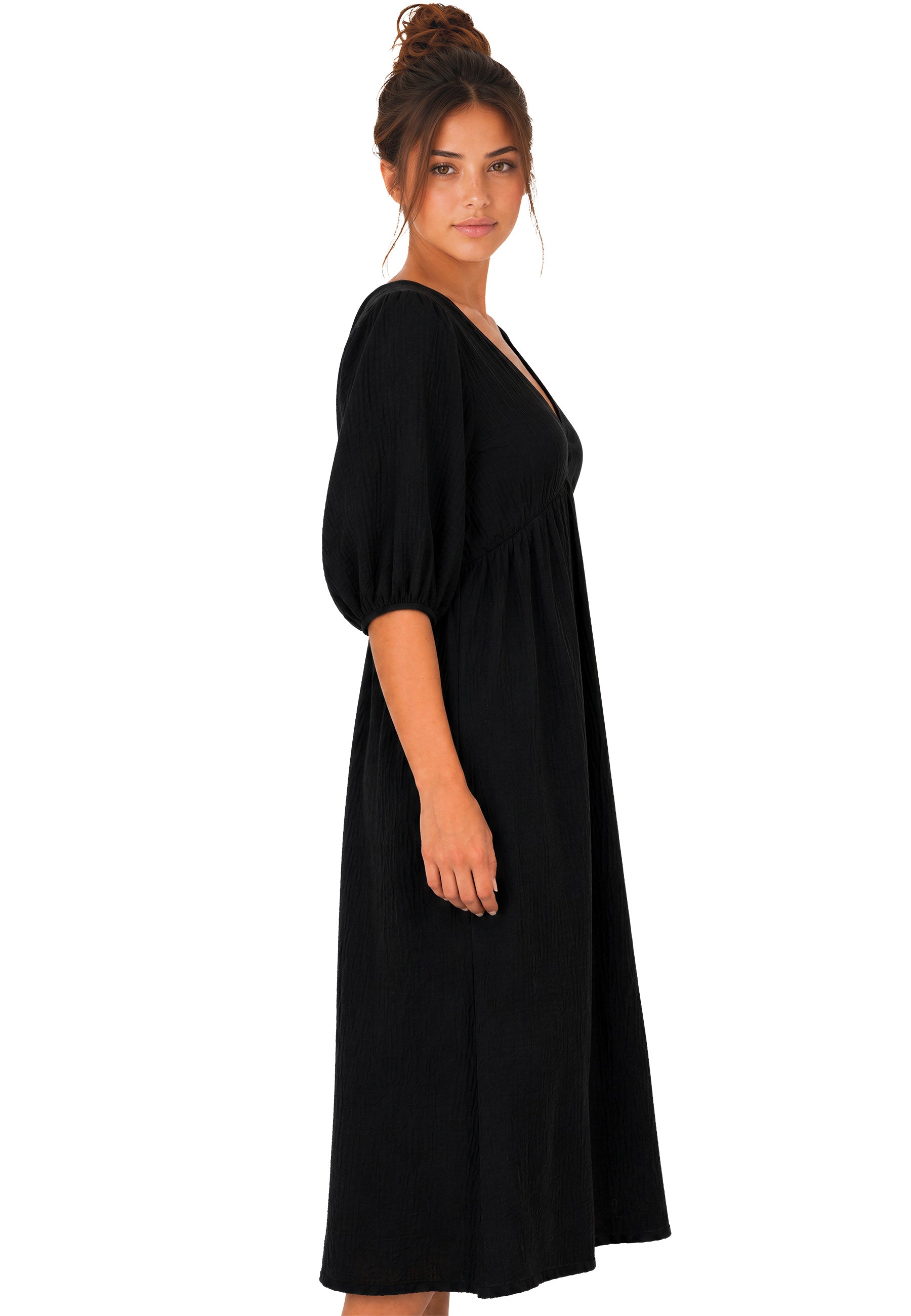 Damen Relaxed Fit Sommerkleid Musselin 25RSW077 - Black