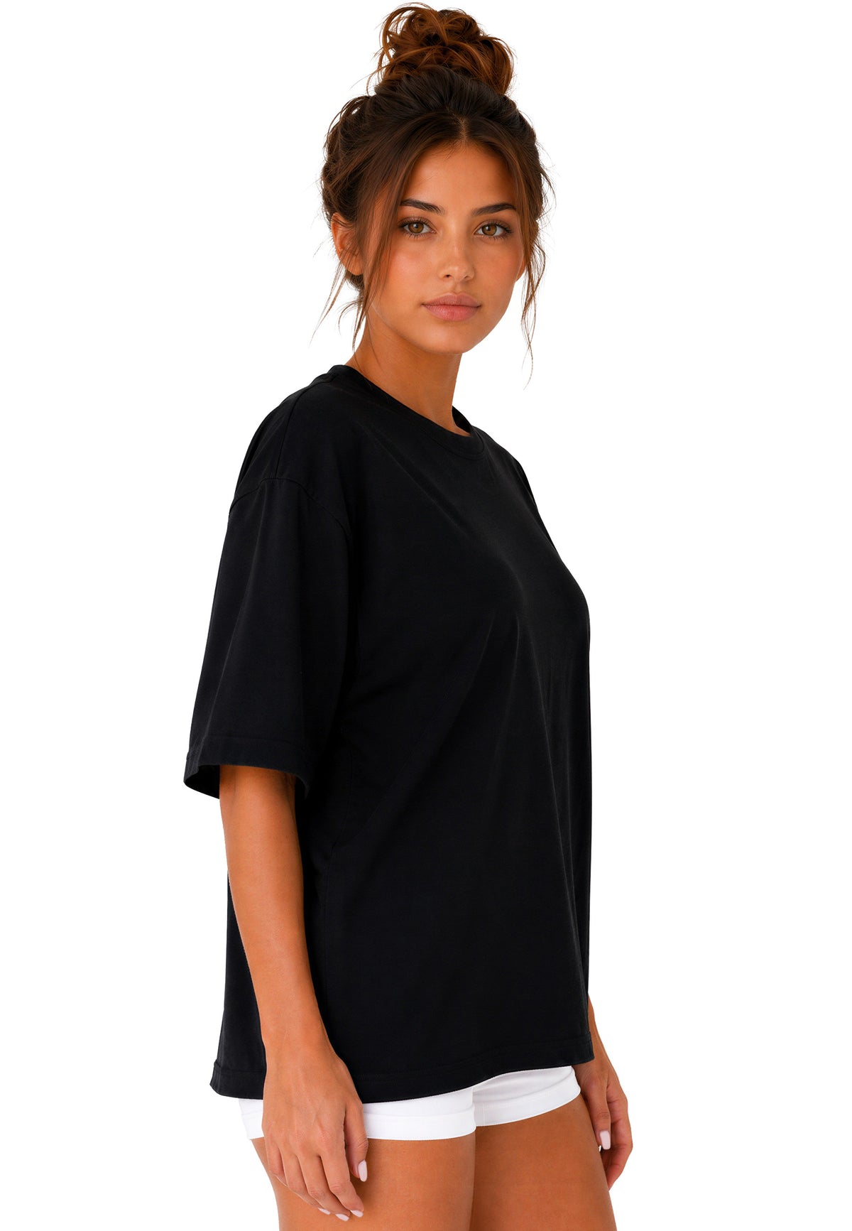 Damen Regular Fit T-Shirt Shoulder Drop in Black – Reichstadt – Ansicht 6