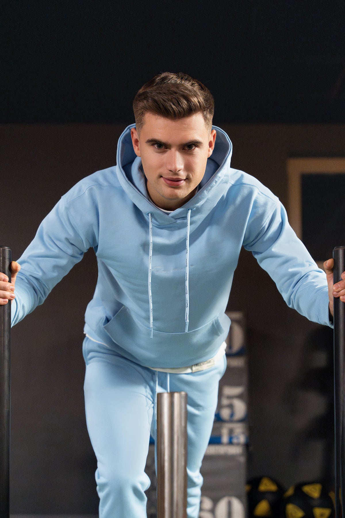 Herren Regular Fit Sport Hoodie Marken-Stick in Baby Blue – Reichstadt – Ansicht 6