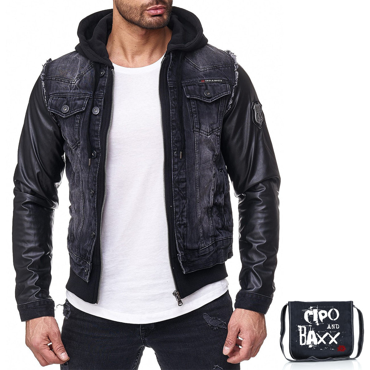 Herren Regular Fit Jacke Denim in Black – Cipo & Baxx – Ansicht 6