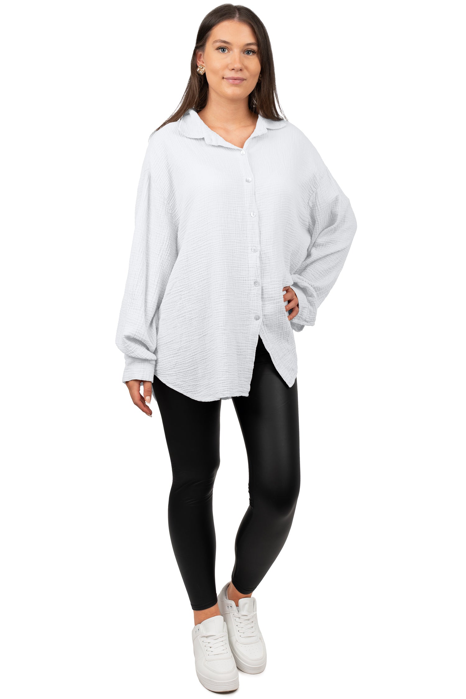 Damen Relaxed Fit Bluse Musselin 25RSW080 - White