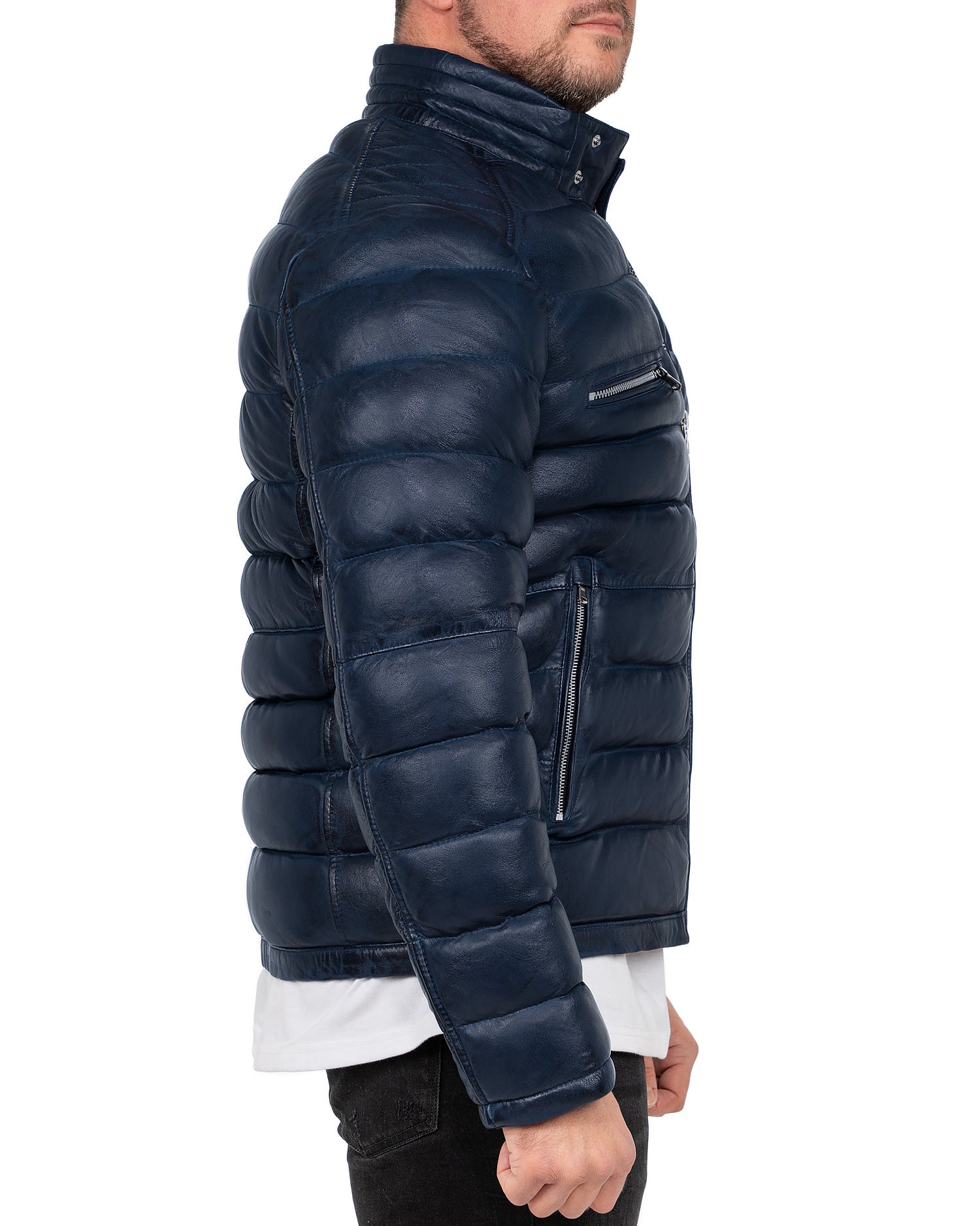 Reichstadt Herren Regular Fit Lederjacke Navy (Modell 19RS016) - Ansicht 6
