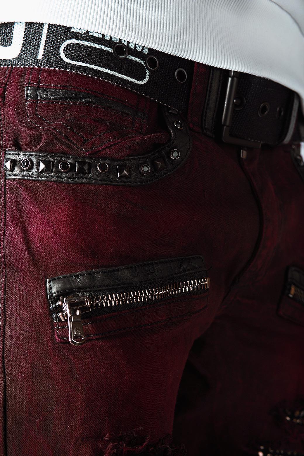 Herren Slim Fit Jeans Stonewashed in Bordeaux – Cipo & Baxx – Ansicht 6