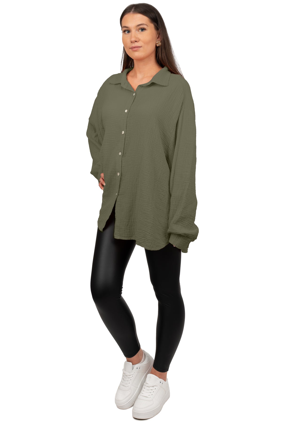 Damen Relaxed Fit Bluse Musselin 25RSW080 - Khaki
