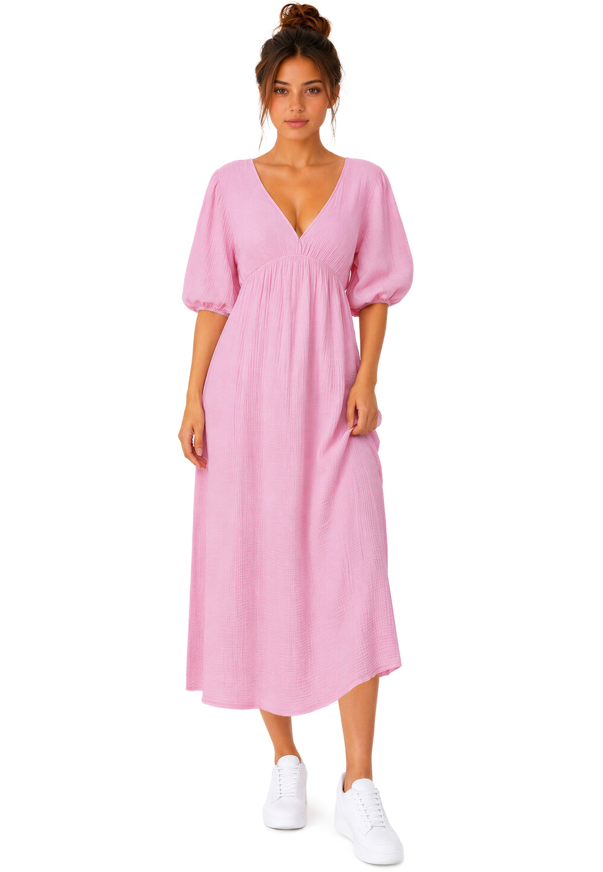 Damen Relaxed Fit Sommerkleid Musselin in Pink – Reichstadt – Ansicht 7