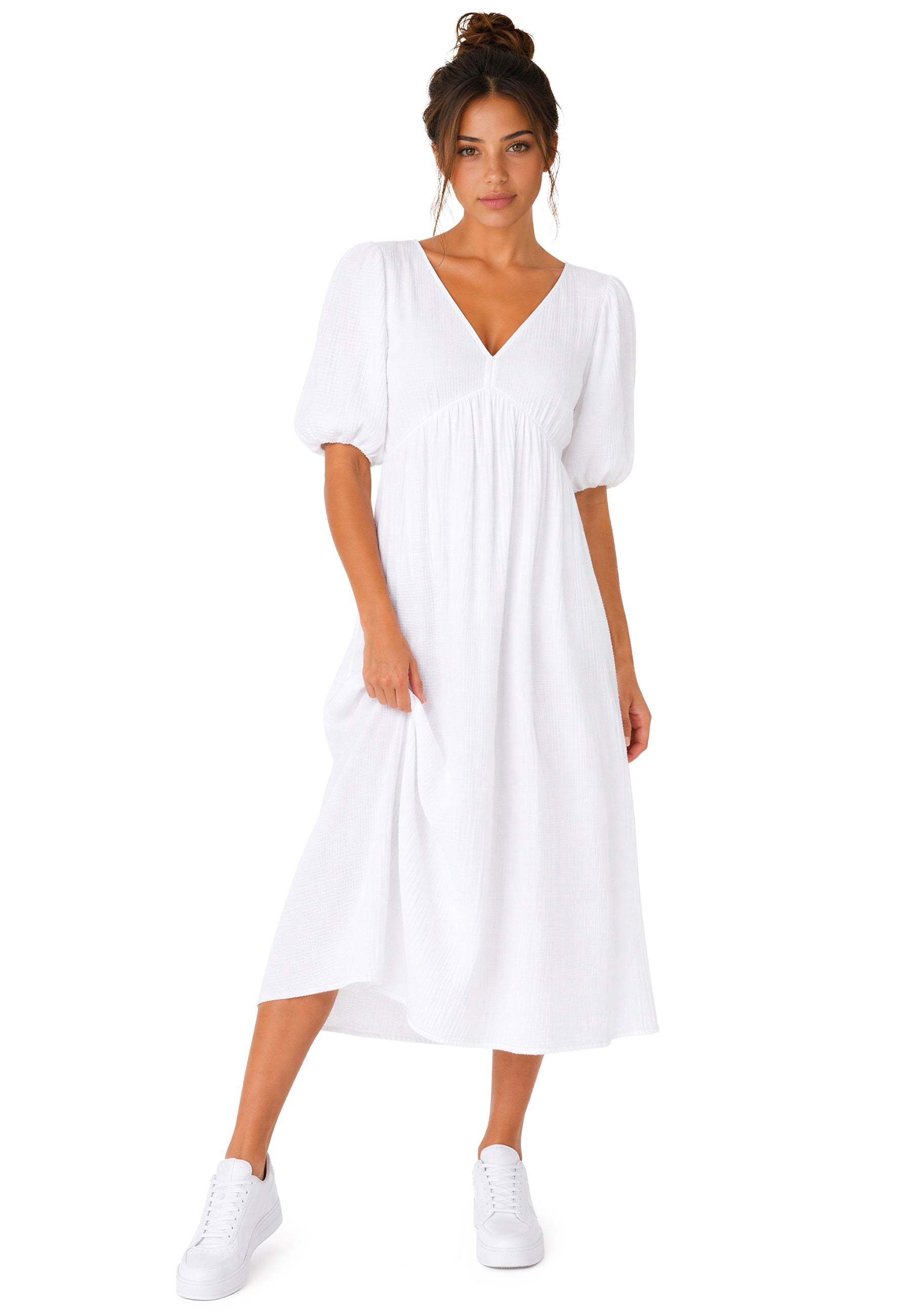 Damen Relaxed Fit Sommerkleid Musselin 25RSW077 - White