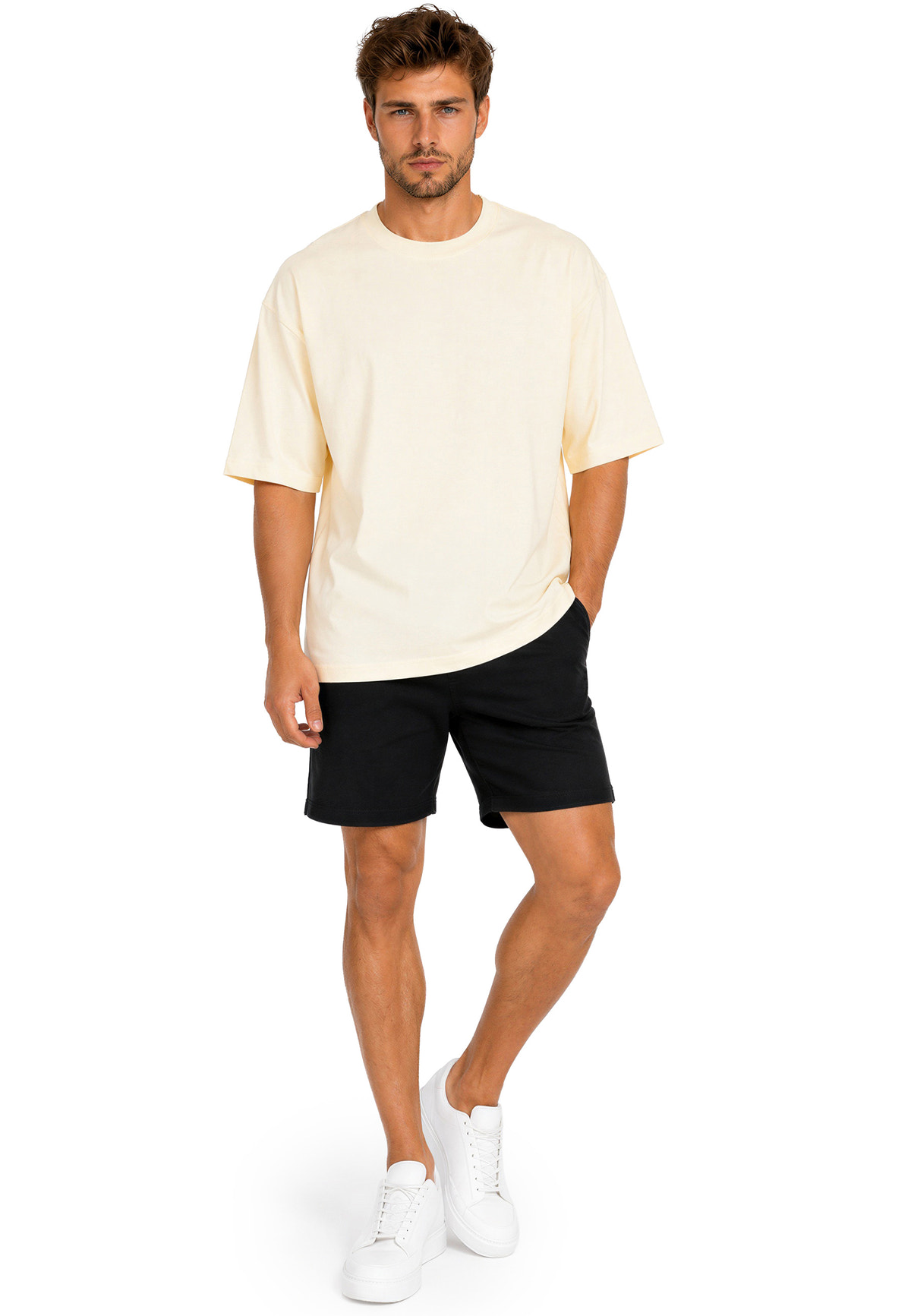 Herren Regular Fit T-Shirt Shoulder Drop in Beige – Reichstadt – Ansicht 7