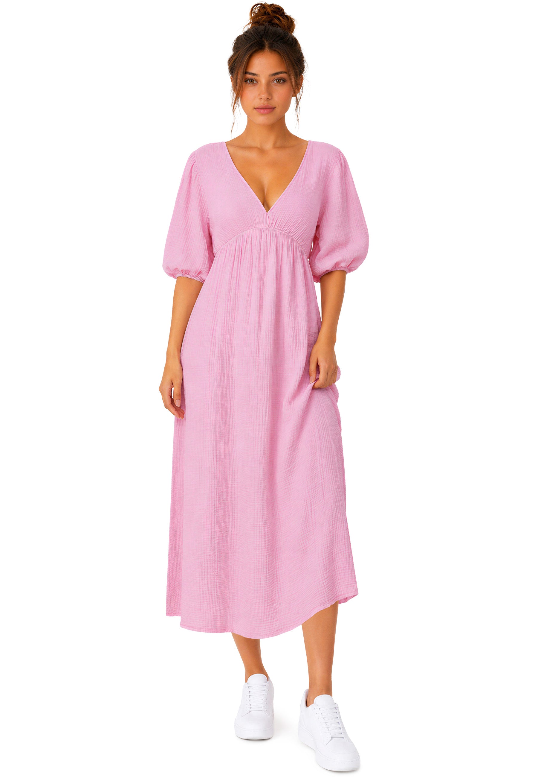 Damen Relaxed Fit Sommerkleid Musselin 25RSW077 - Pink
