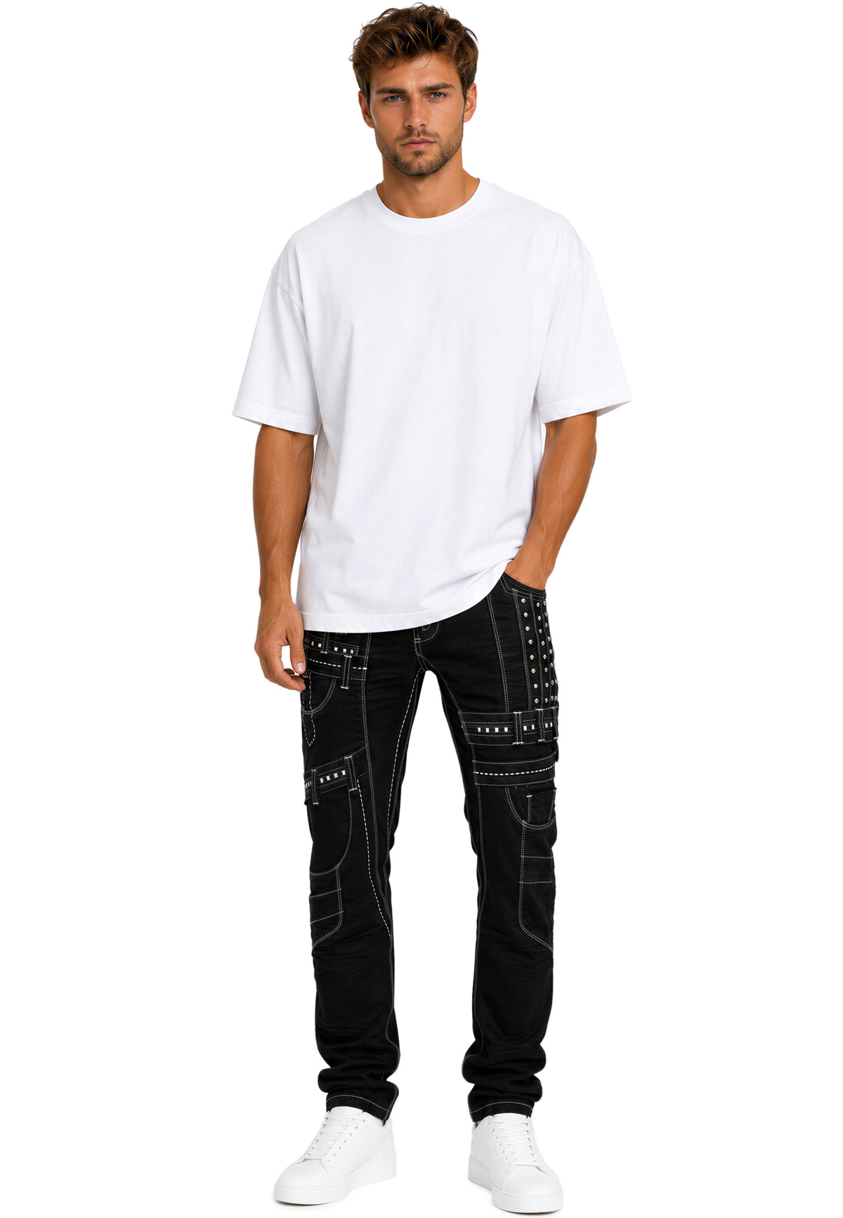 Herren Regular Fit Jeans Stonewashed in Black – Kosmo Lupo – Ansicht 7