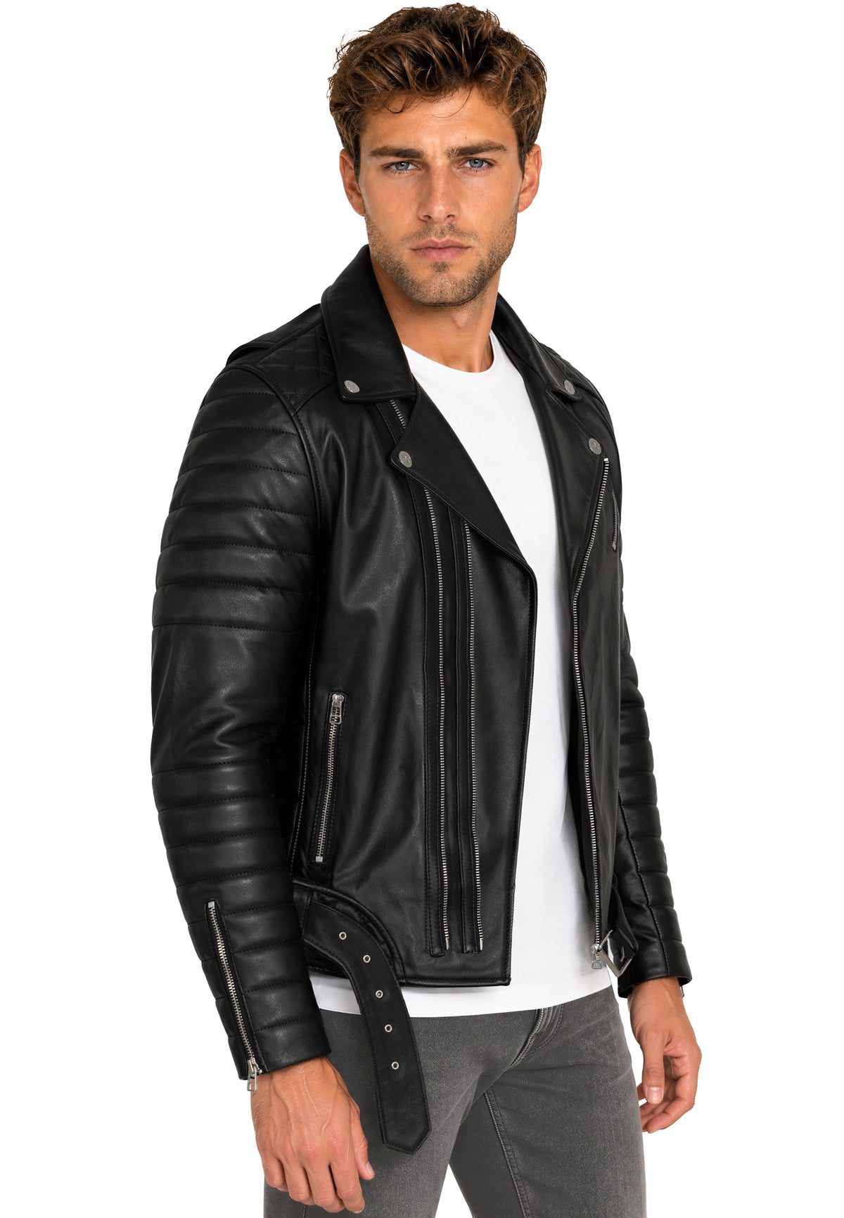 Herren Slim Fit Echtleder Jacke RS001LUX - Black