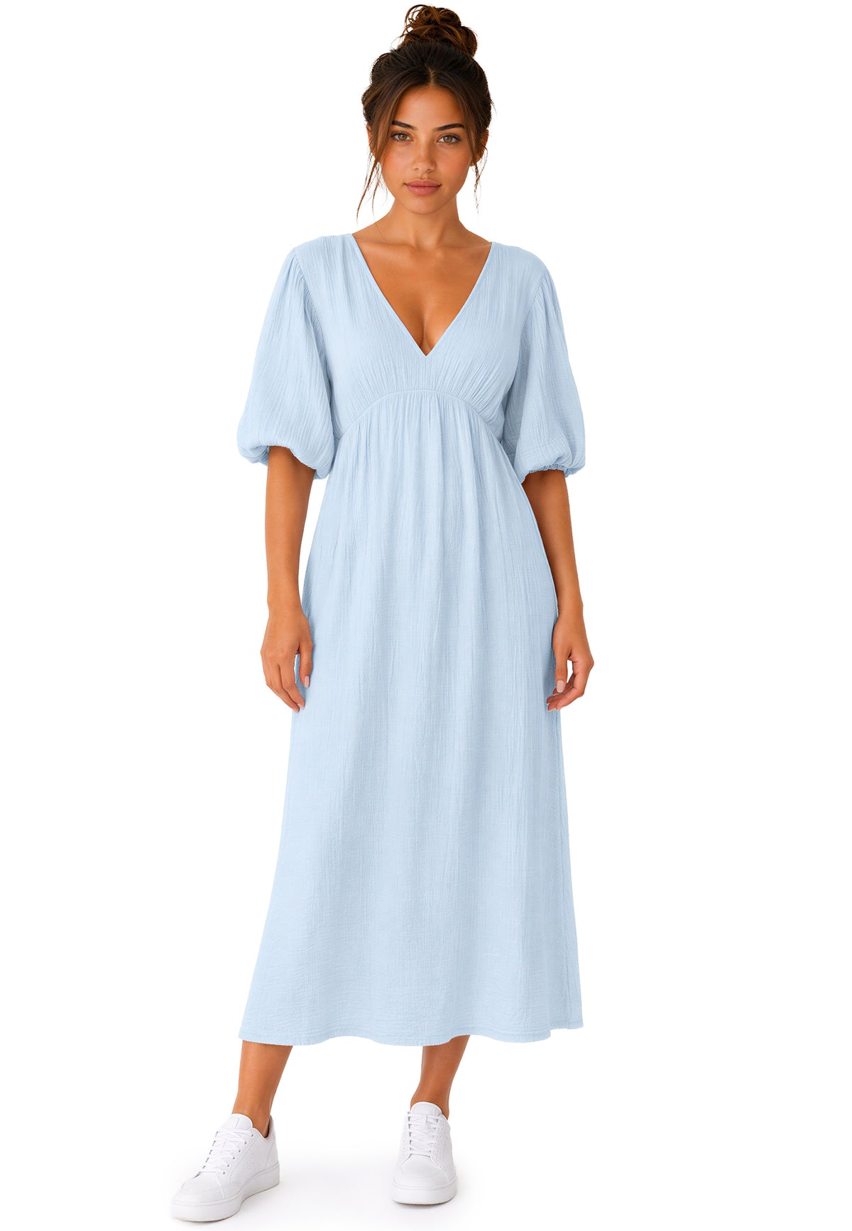 Damen Relaxed Fit Sommerkleid Musselin in Baby Blue – Reichstadt – Ansicht 7