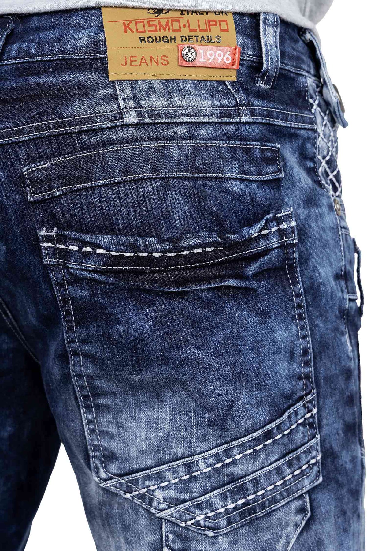 Herren Regular Fit Jeans Stonewashed in Blue – Kosmo Lupo – Ansicht 7