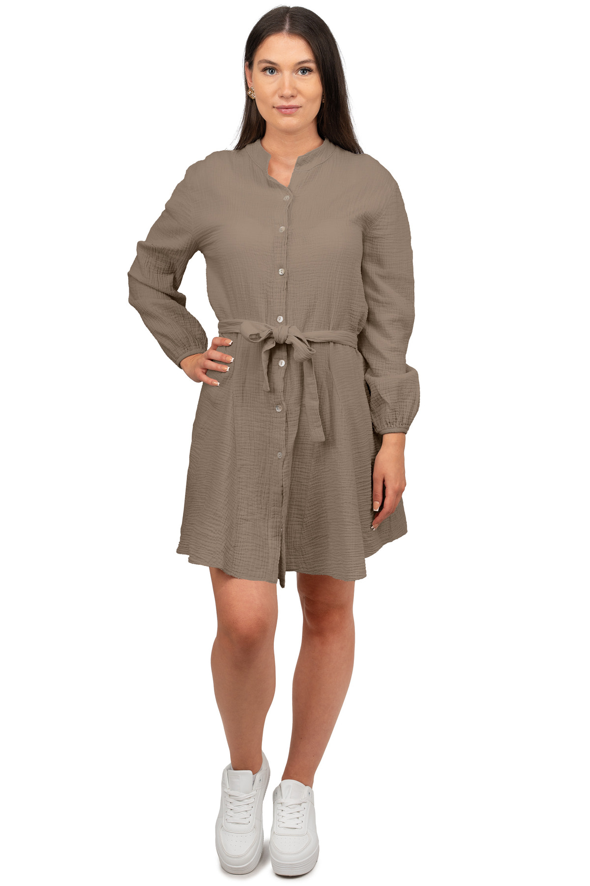 Damen Oversized Sommerkleid Musselin in Taupe – Reichstadt – Ansicht 7