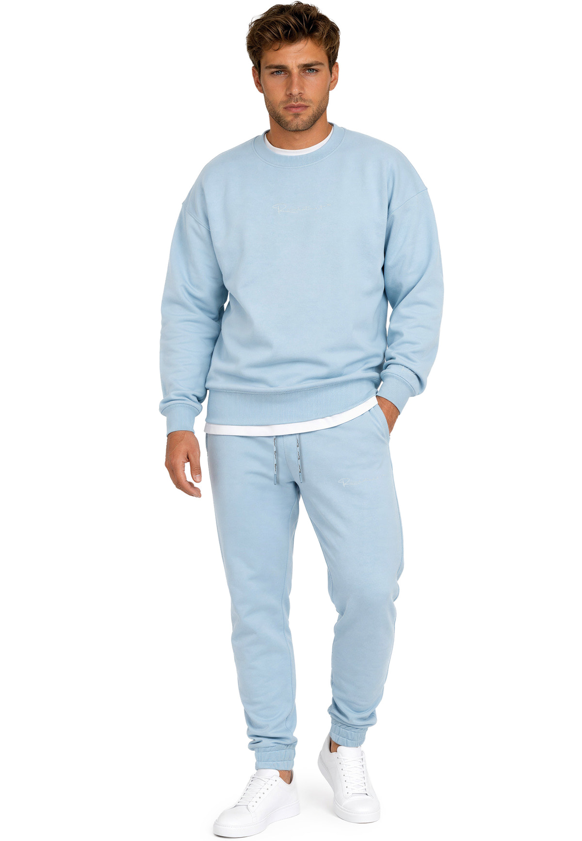 Herren Regular Fit Pullover Logo-Stitching in Baby Blue – Reichstadt – Ansicht 7