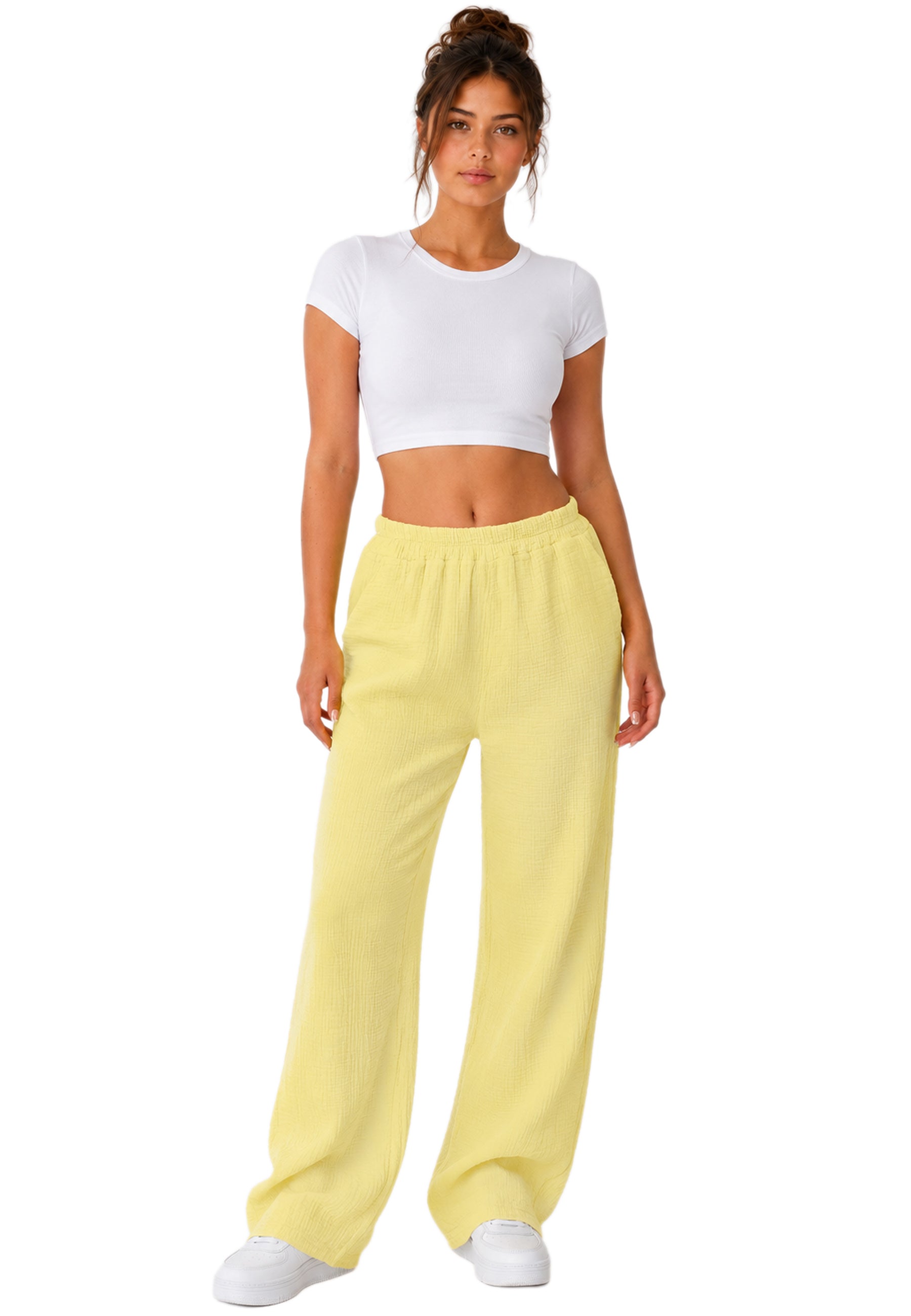 Damen Oversized Hose Musselin 25RSW082 - Yellow