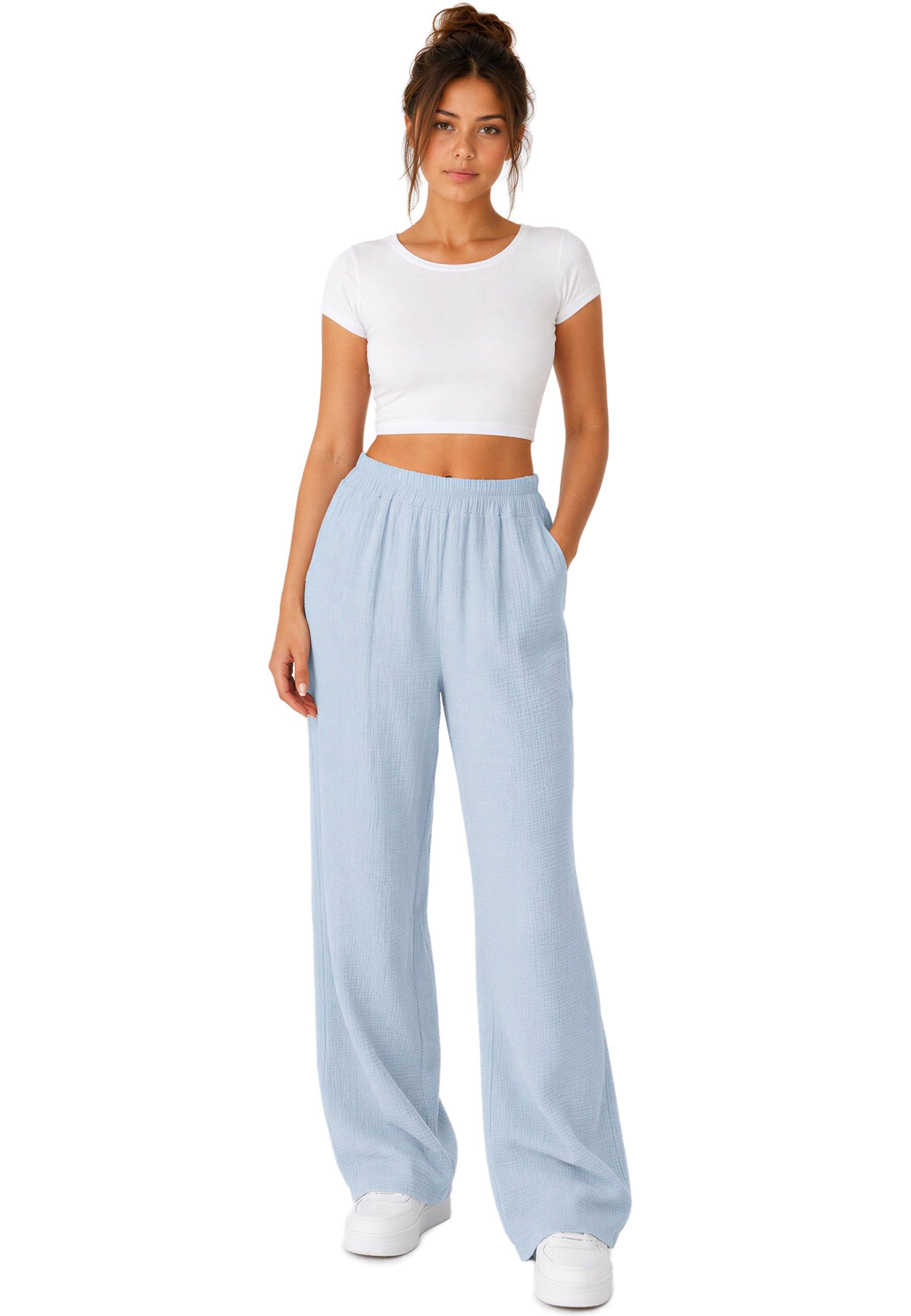 Damen Oversized Hose Musselin 25RSW082 - Baby Blue