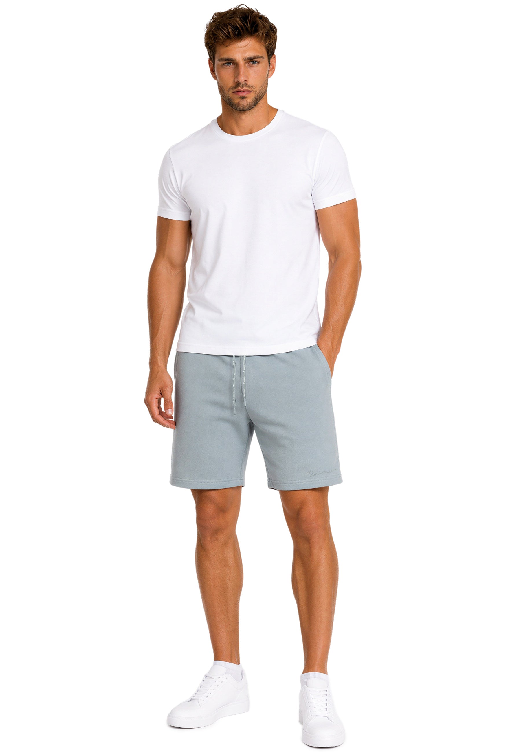 Herren Regular Fit Shorts Marken-Stick 23RS036 - Grey
