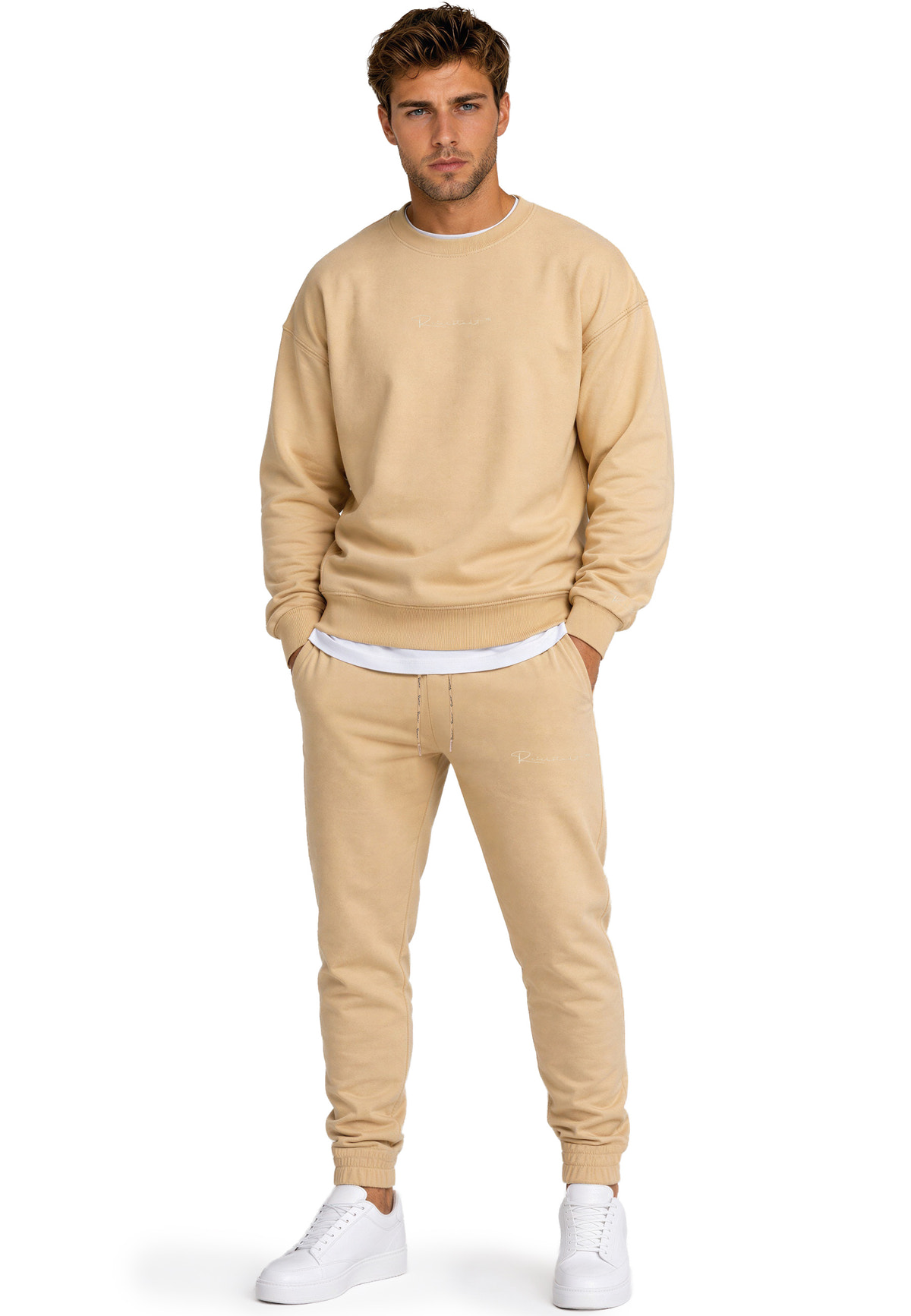 Herren Regular Fit Pullover Logo-Stitching in Beige – Reichstadt – Ansicht 7