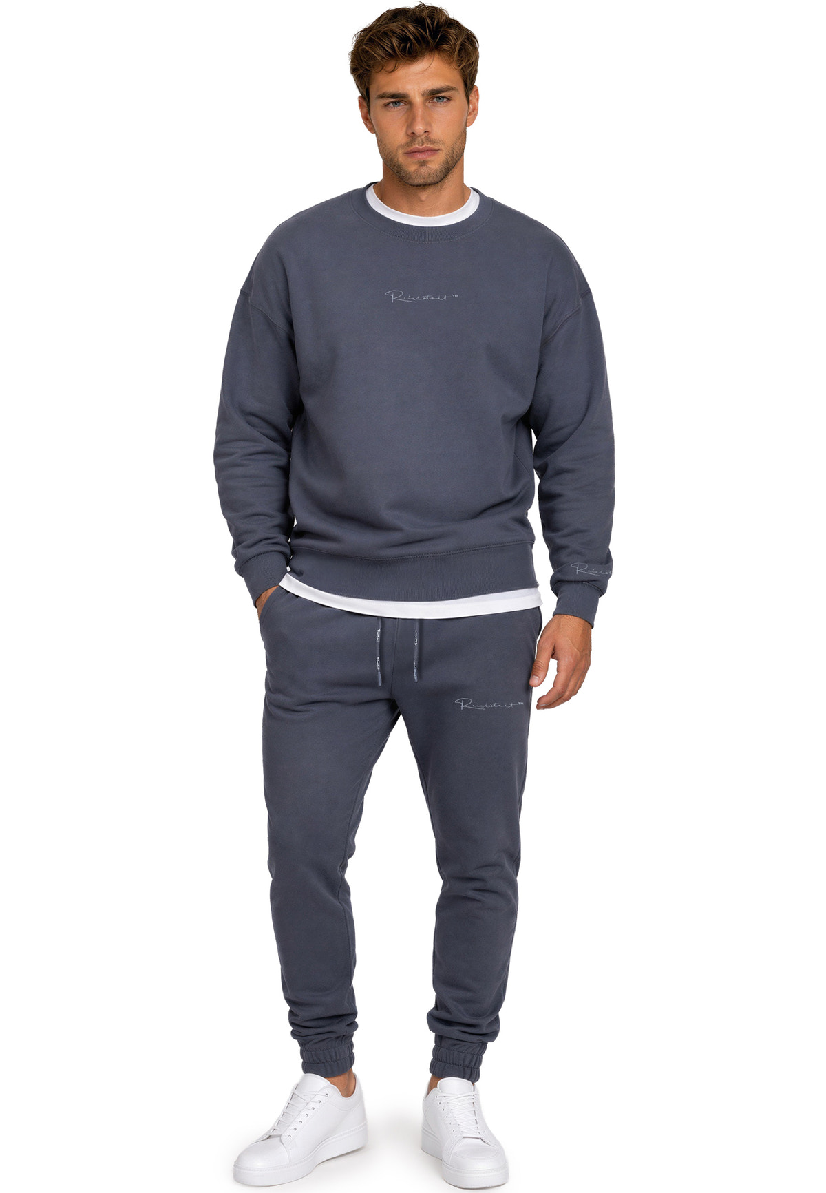 Herren Regular Fit Pullover Logo-Stitching in Anthracite – Reichstadt – Ansicht 7